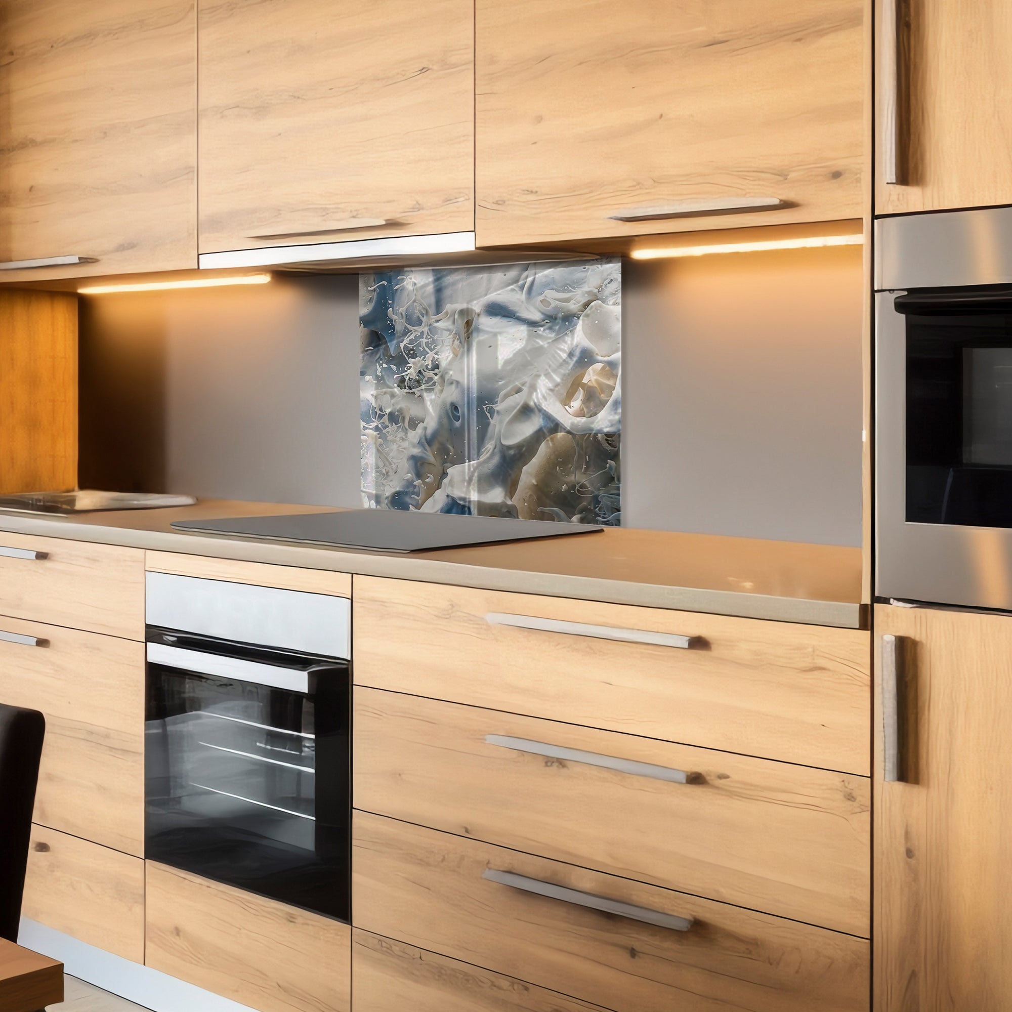 Milk Splash Tempered Glass Backsplash – Abstract Creamy Kitchen Panel