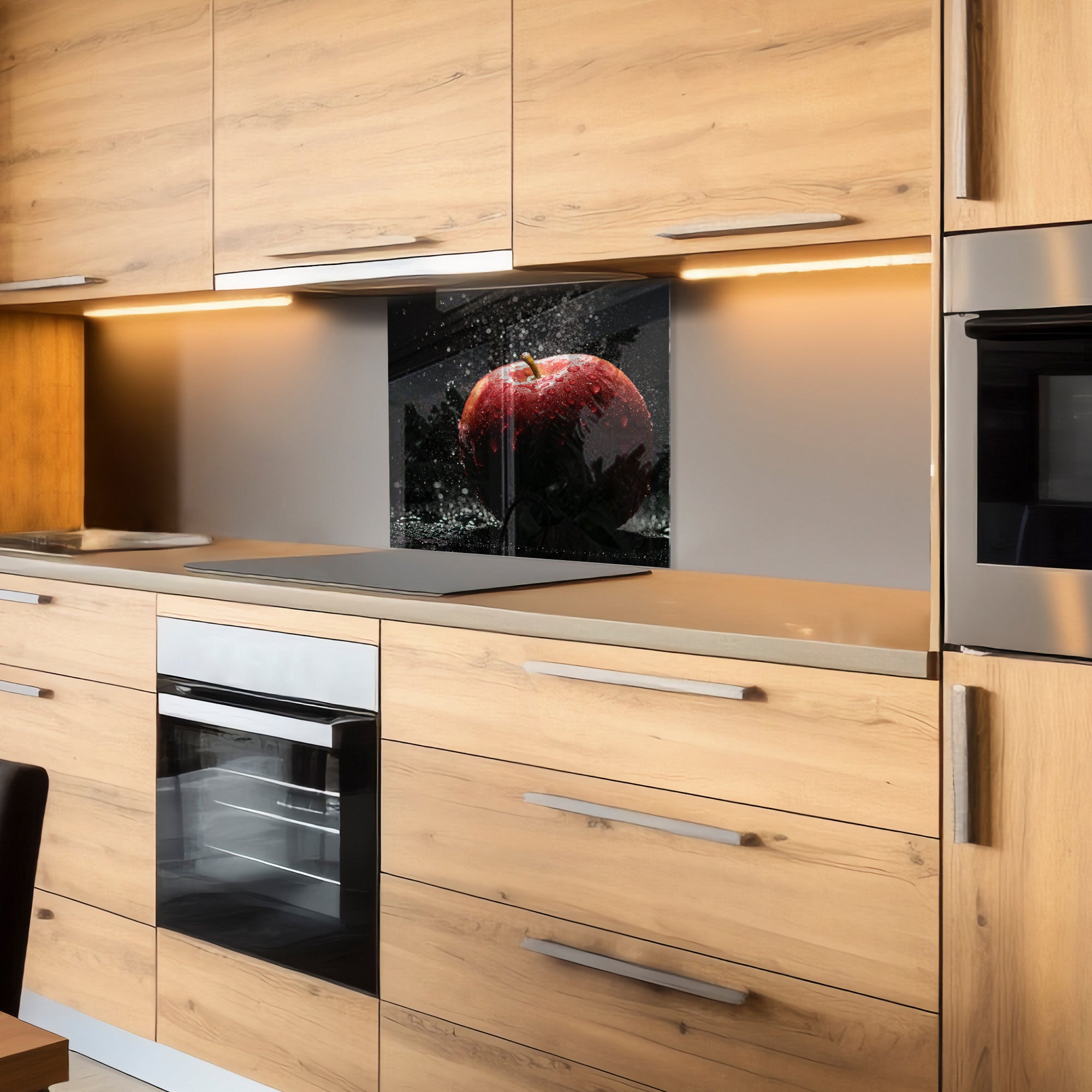 Red Apple Tempered Glass Backsplash – Fresh Fruit Kitchen Splash Panel
