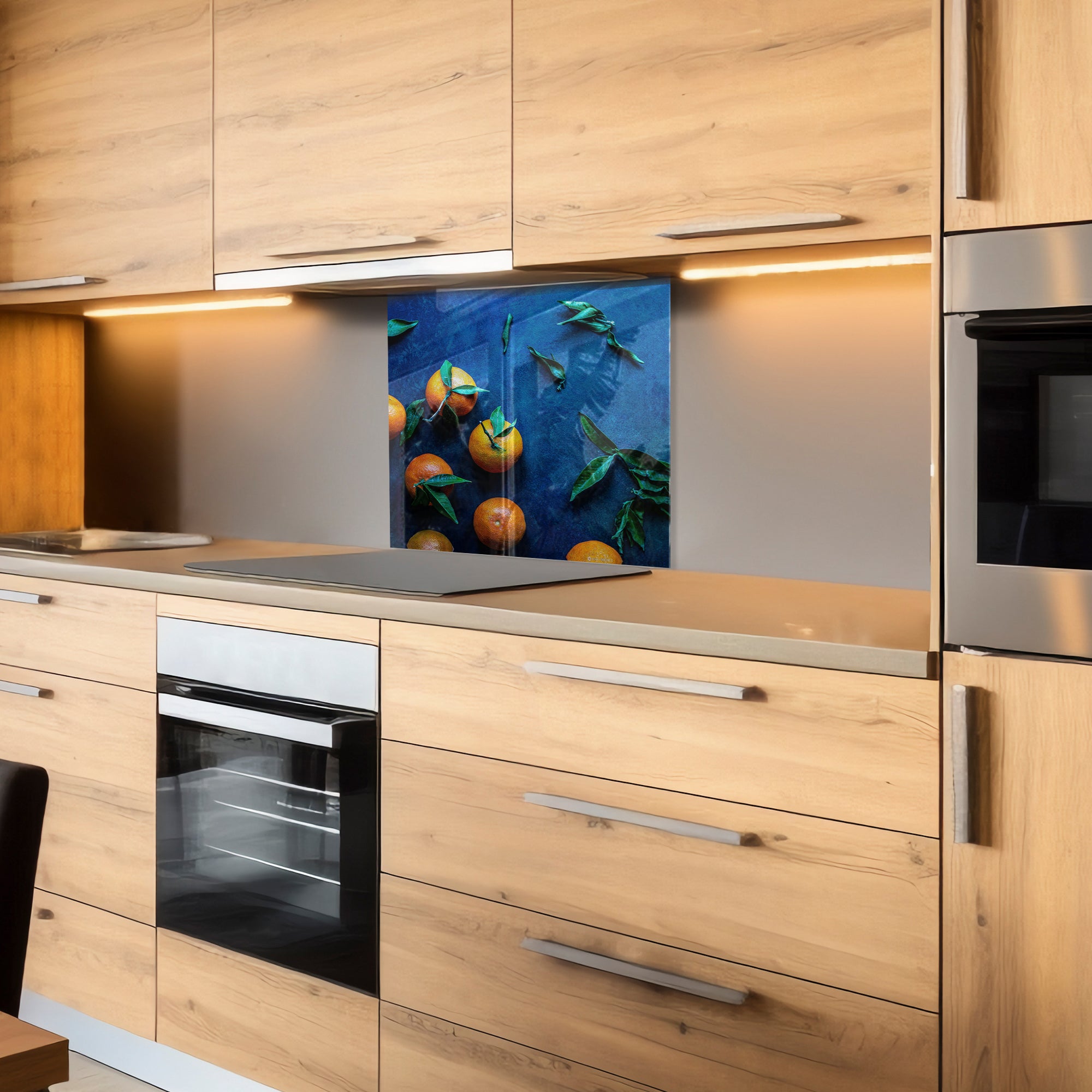 Tangerine Kitchen Tempered Glass Backsplash – Citrus Fruit Wall Panel