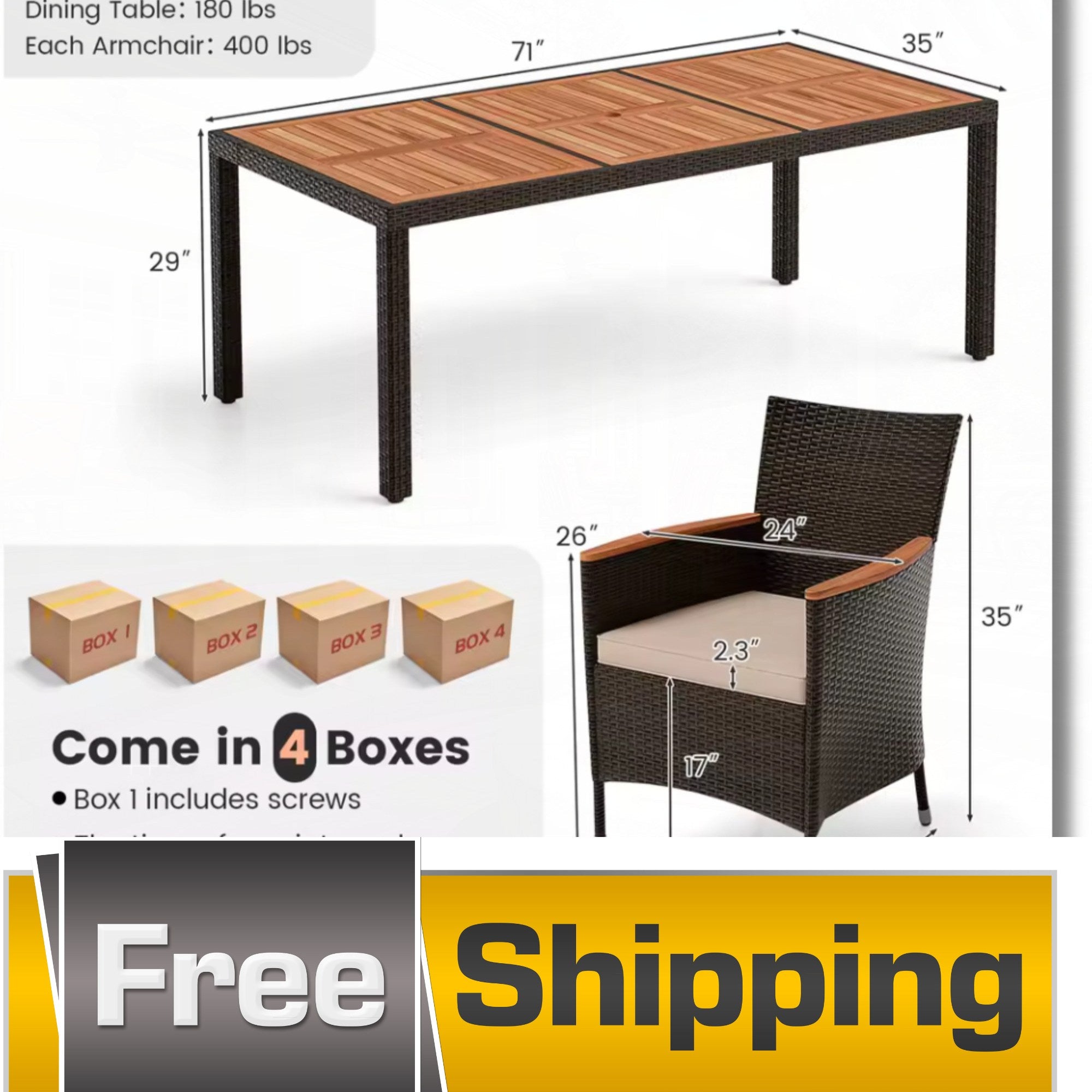 9PCS Patio Dining Set by Add2Home – Acacia Wood Table & Rattan Chairs