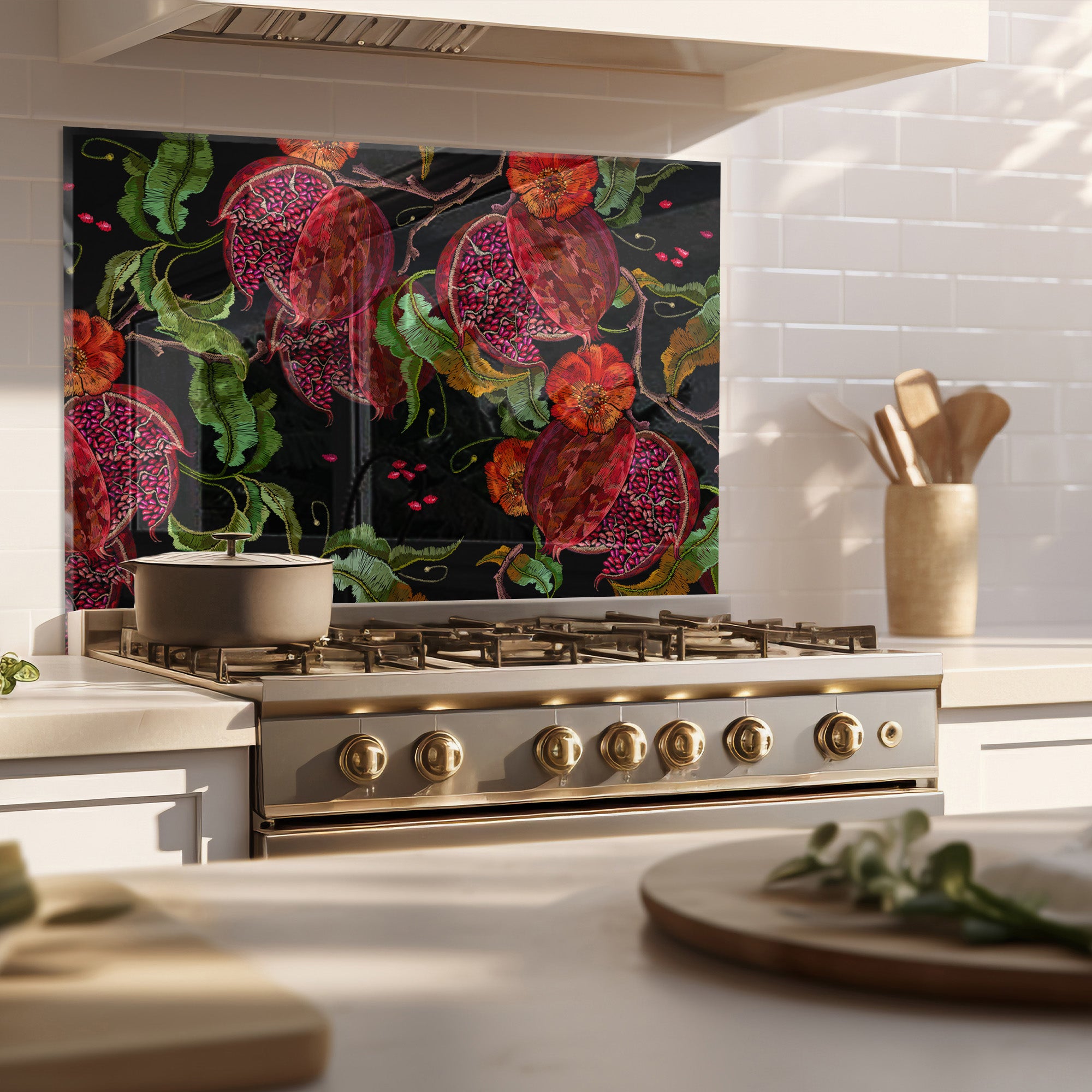 Pomegranate Tempered Glass Backsplash – Exotic Fruit Kitchen Panel