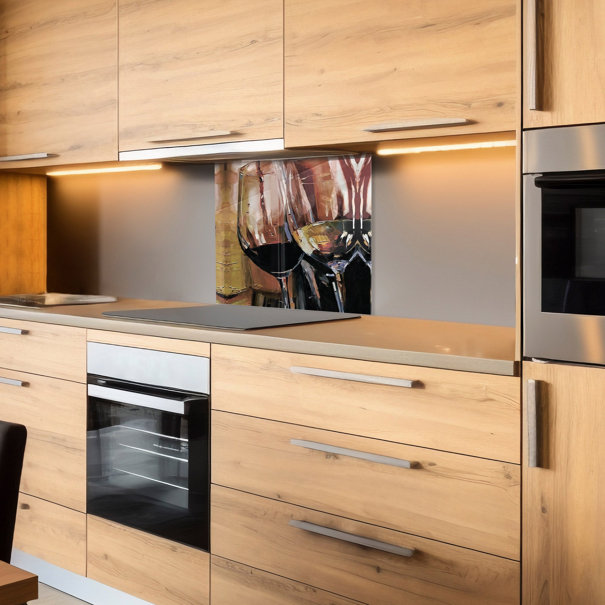 Wine Glasses Tempered Glass Backsplash – Abstract Art Kitchen Panel