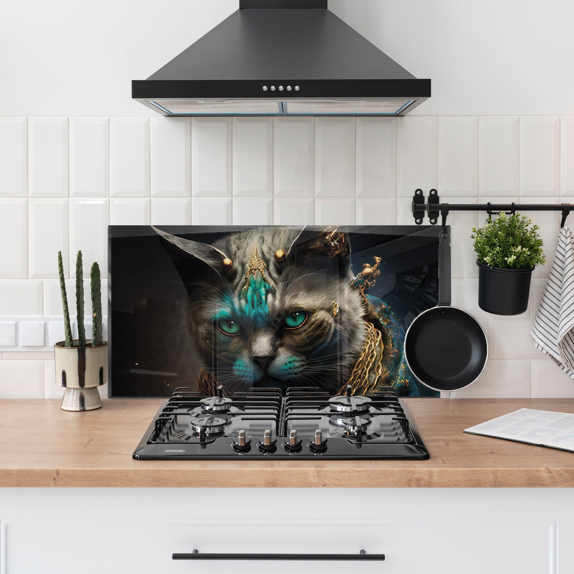 Royal Cat Fantasy Tempered Glass Backsplash – Unique Kitchen Wall Protector