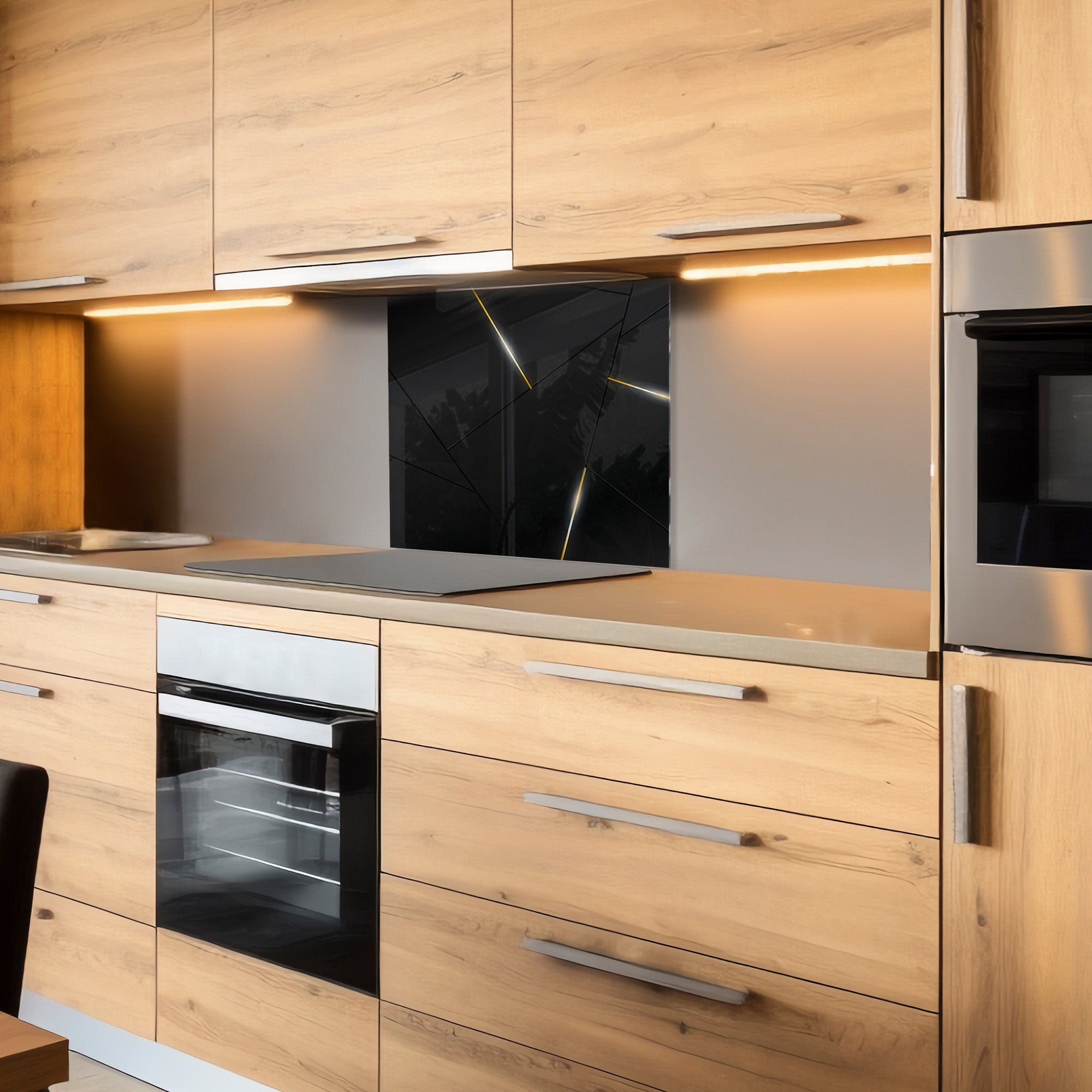 Black & Gold Minimal – Glass Kitchen Backsplash Panel