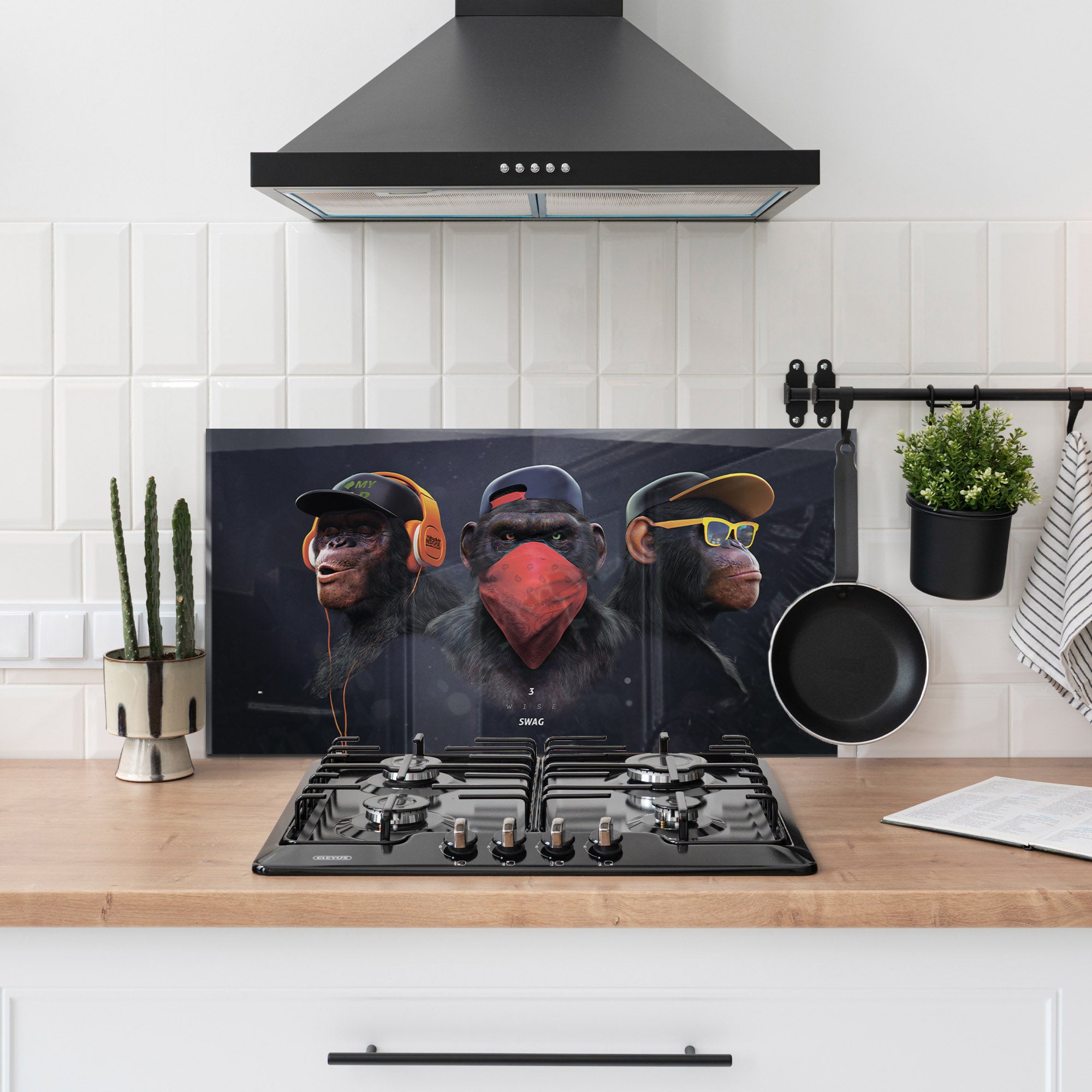 Urban Monkeys Tempered Glass Backsplash – Hip-Hop Street Art Kitchen Panel