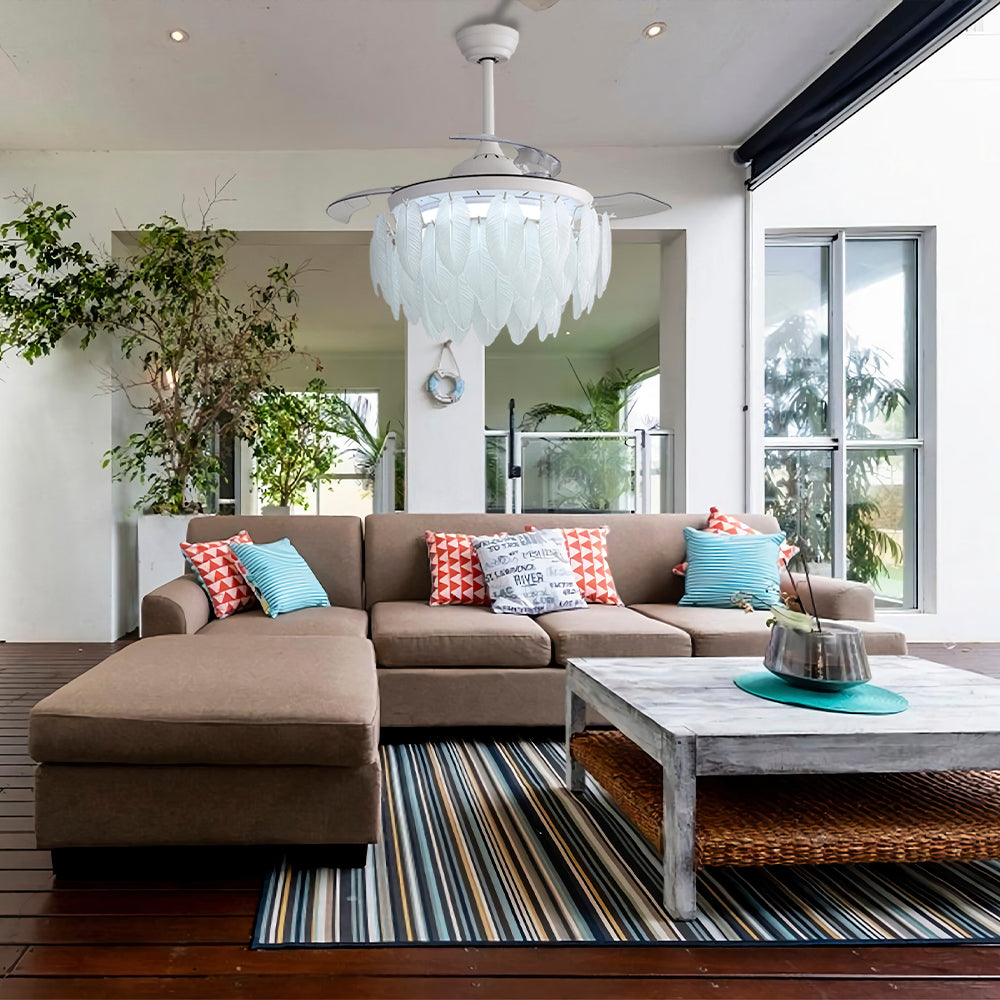 42″ Feather Crystal Ceiling Fan With Light and Remote