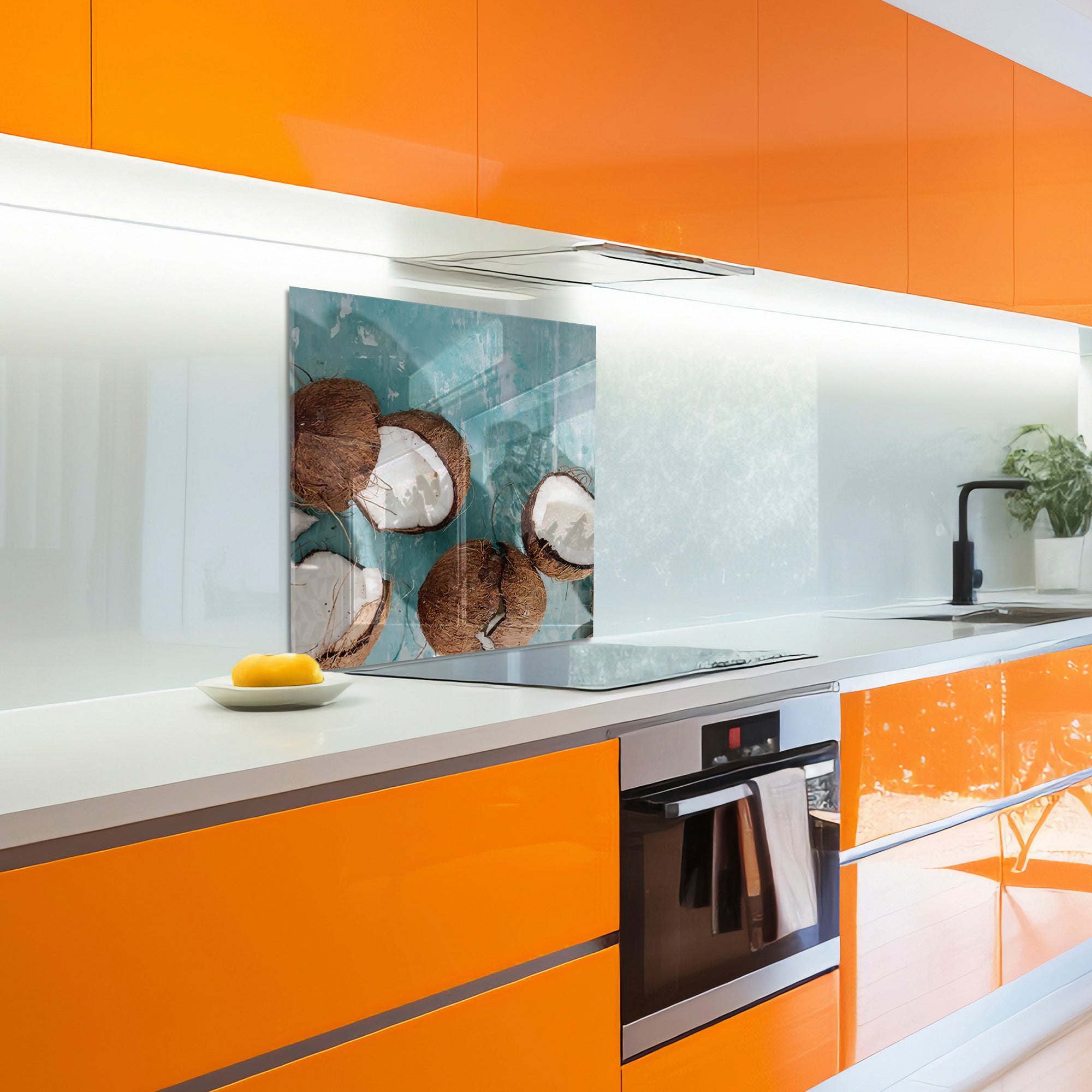 Coconut Beach Tempered Glass Backsplash – Tropical Kitchen Wall Panel