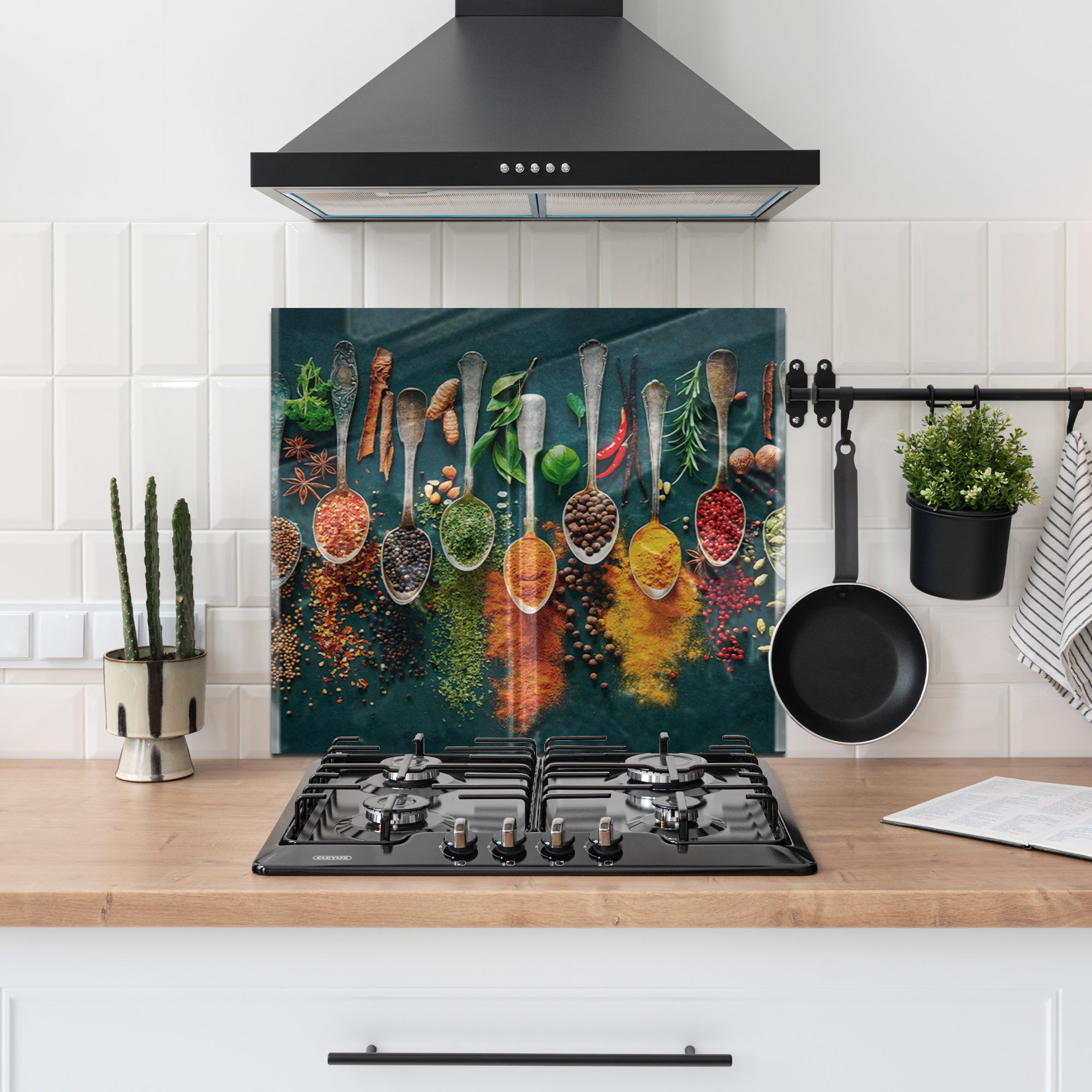 Harmony of Spices Tempered Glass Backsplash – Colorful Kitchen Wall Panel