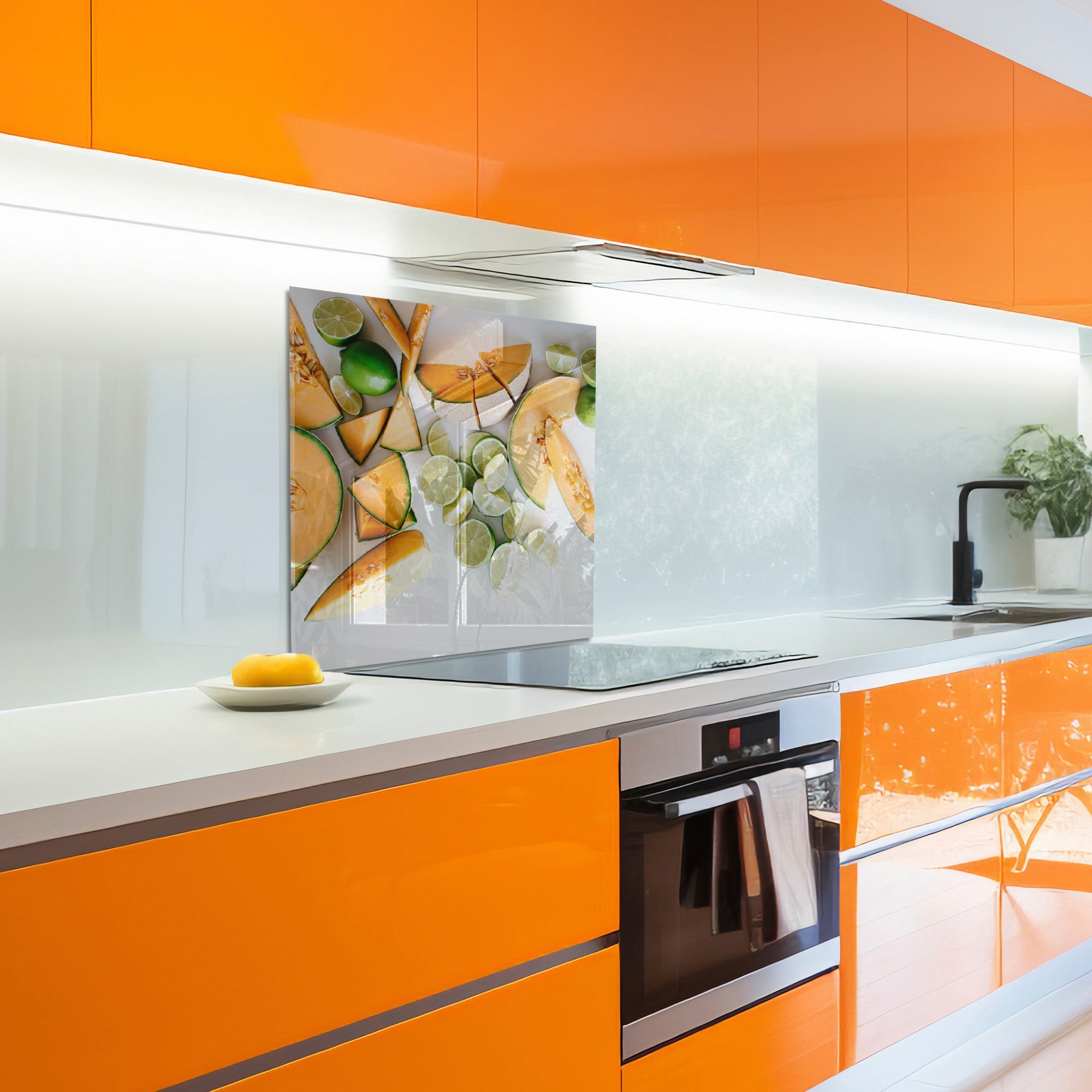 Melon & Lime Tempered Glass Backsplash – Fresh Fruit Kitchen Wall Panel