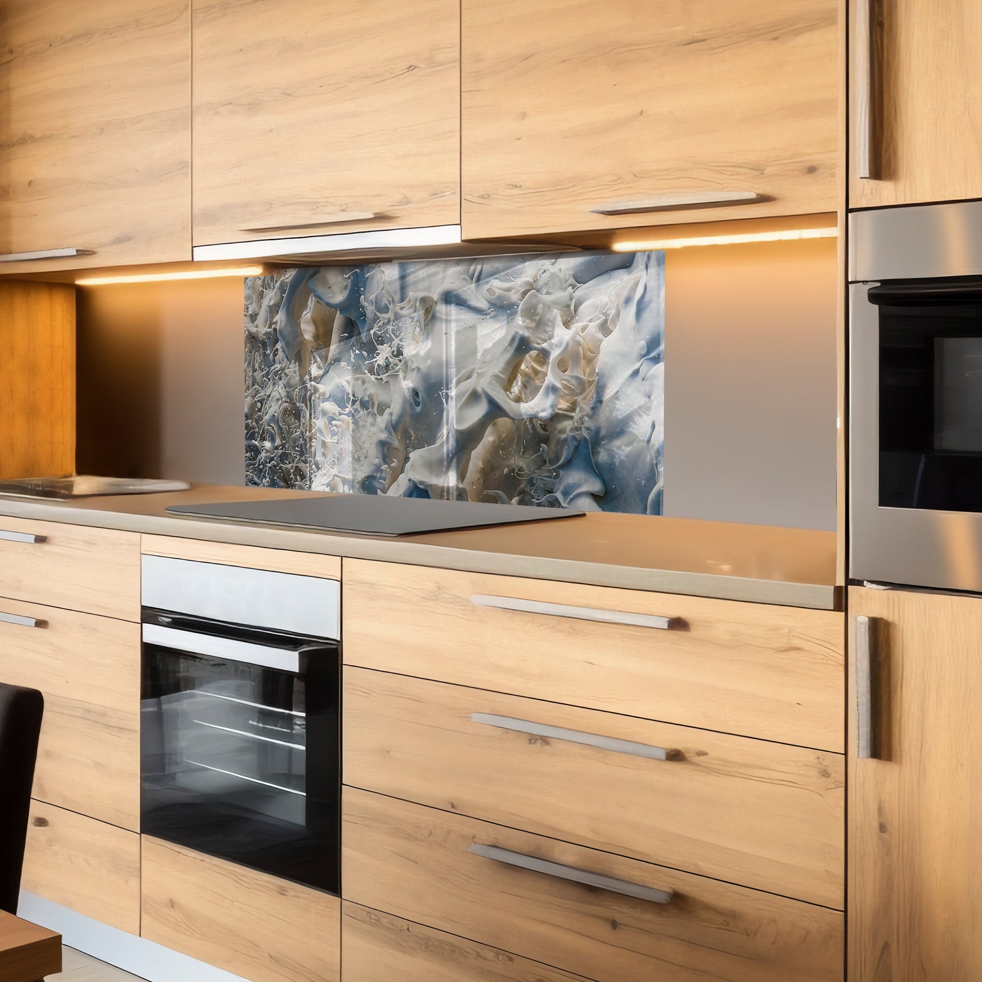 Milk Splash Tempered Glass Backsplash – Abstract Creamy Kitchen Panel