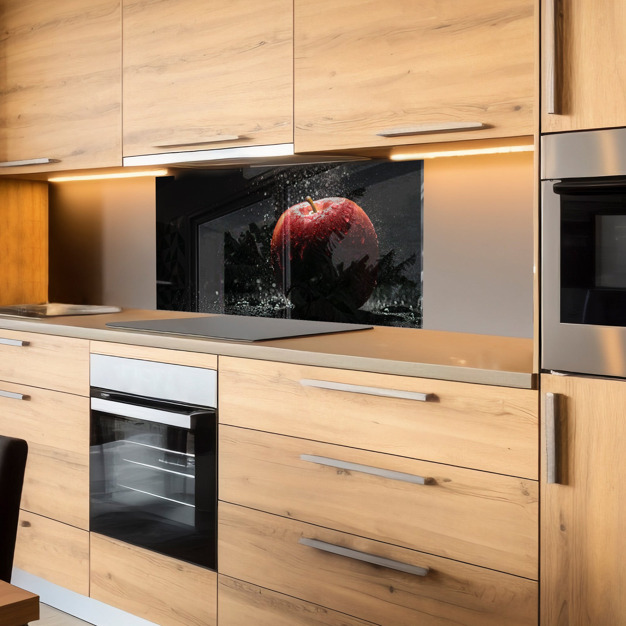 Red Apple Tempered Glass Backsplash – Fresh Fruit Kitchen Splash Panel