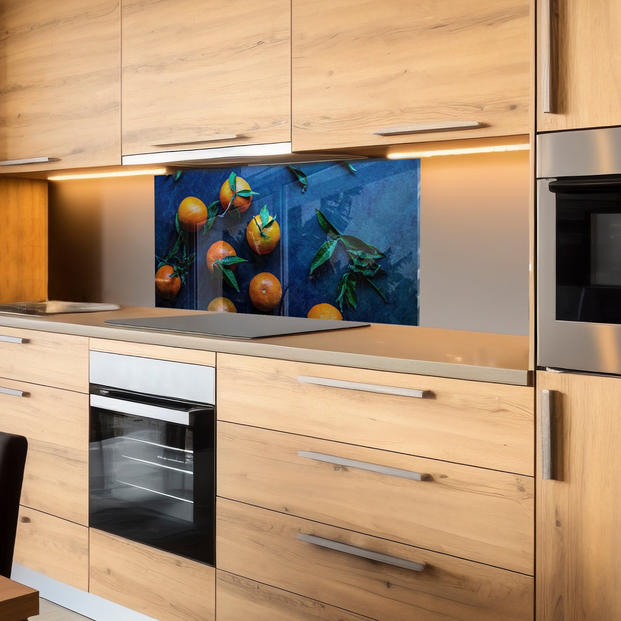 Tangerine Kitchen Tempered Glass Backsplash – Citrus Fruit Wall Panel