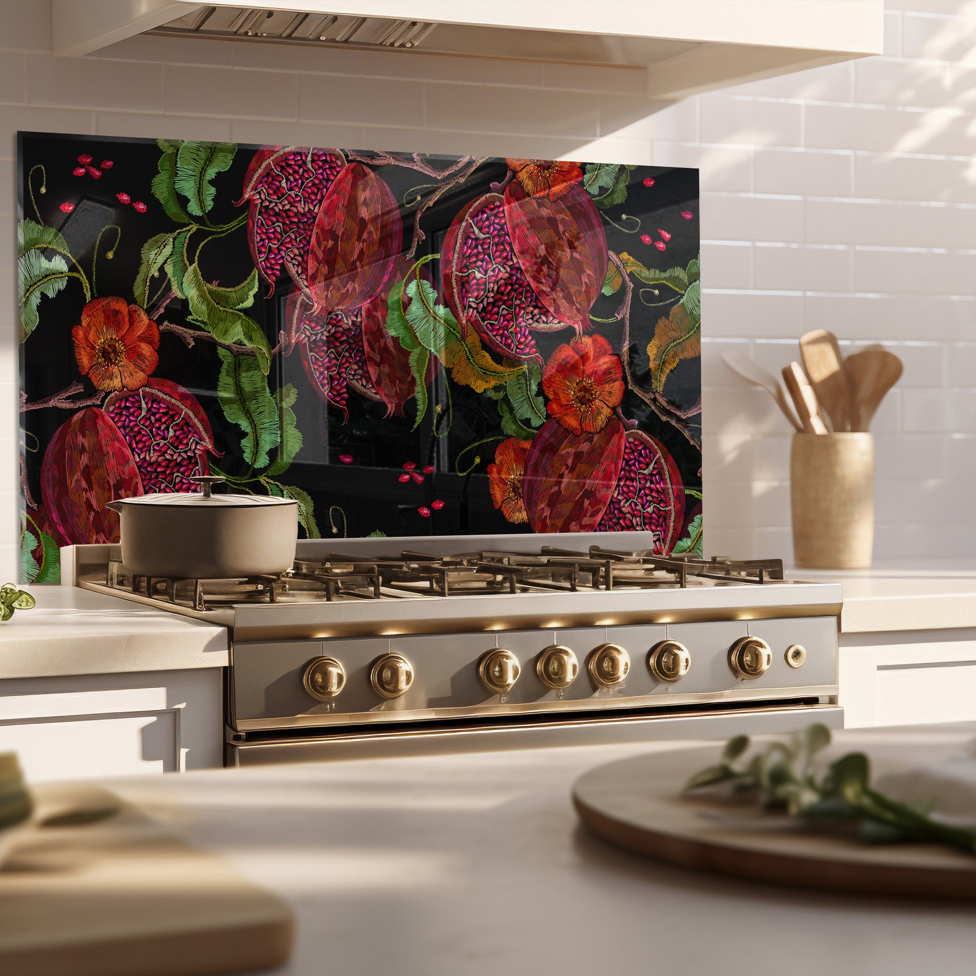 Pomegranate Tempered Glass Backsplash – Exotic Fruit Kitchen Panel
