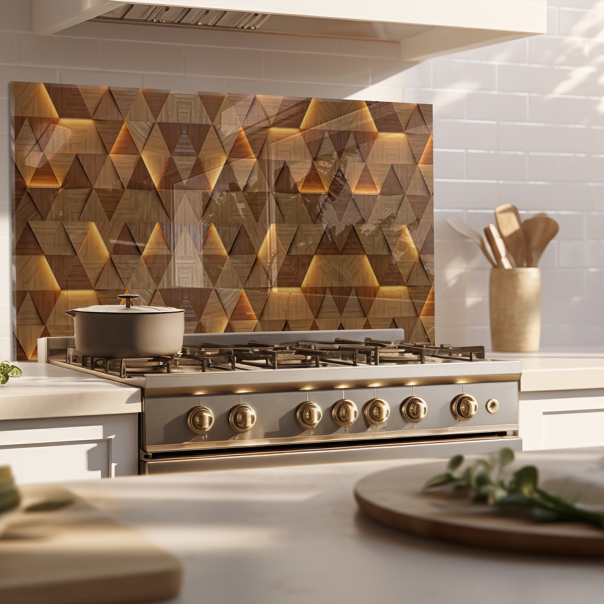 Geometric Wood Pattern Tempered Glass Backsplash