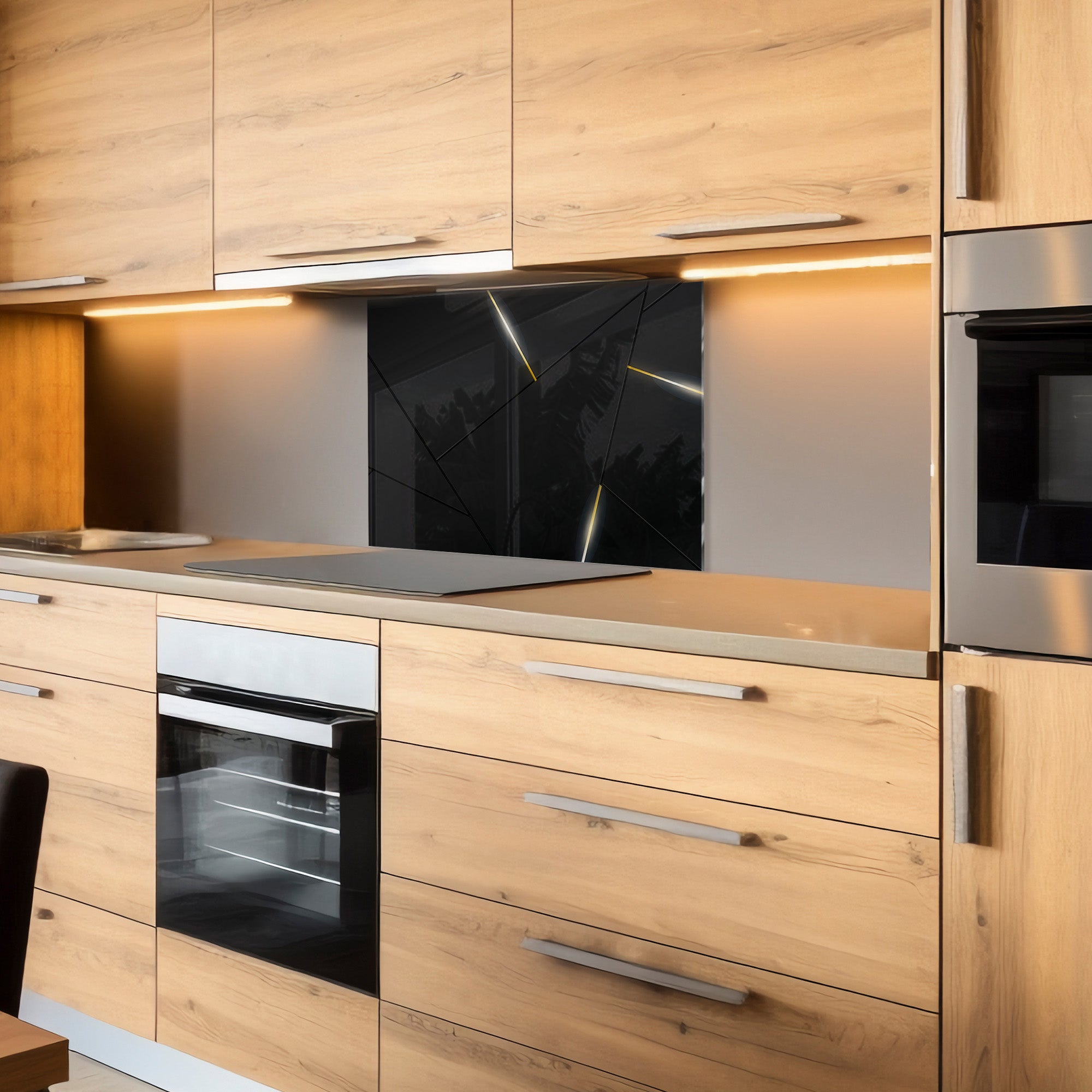 Black & Gold Minimal – Glass Kitchen Backsplash Panel