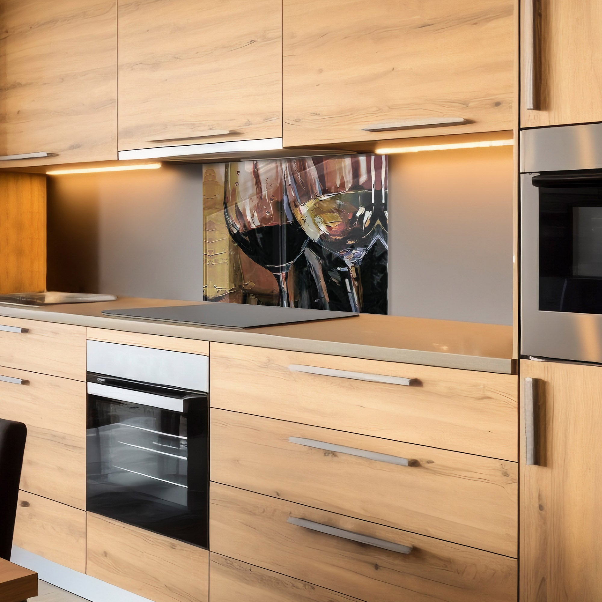 Wine Glasses Tempered Glass Backsplash – Abstract Art Kitchen Panel