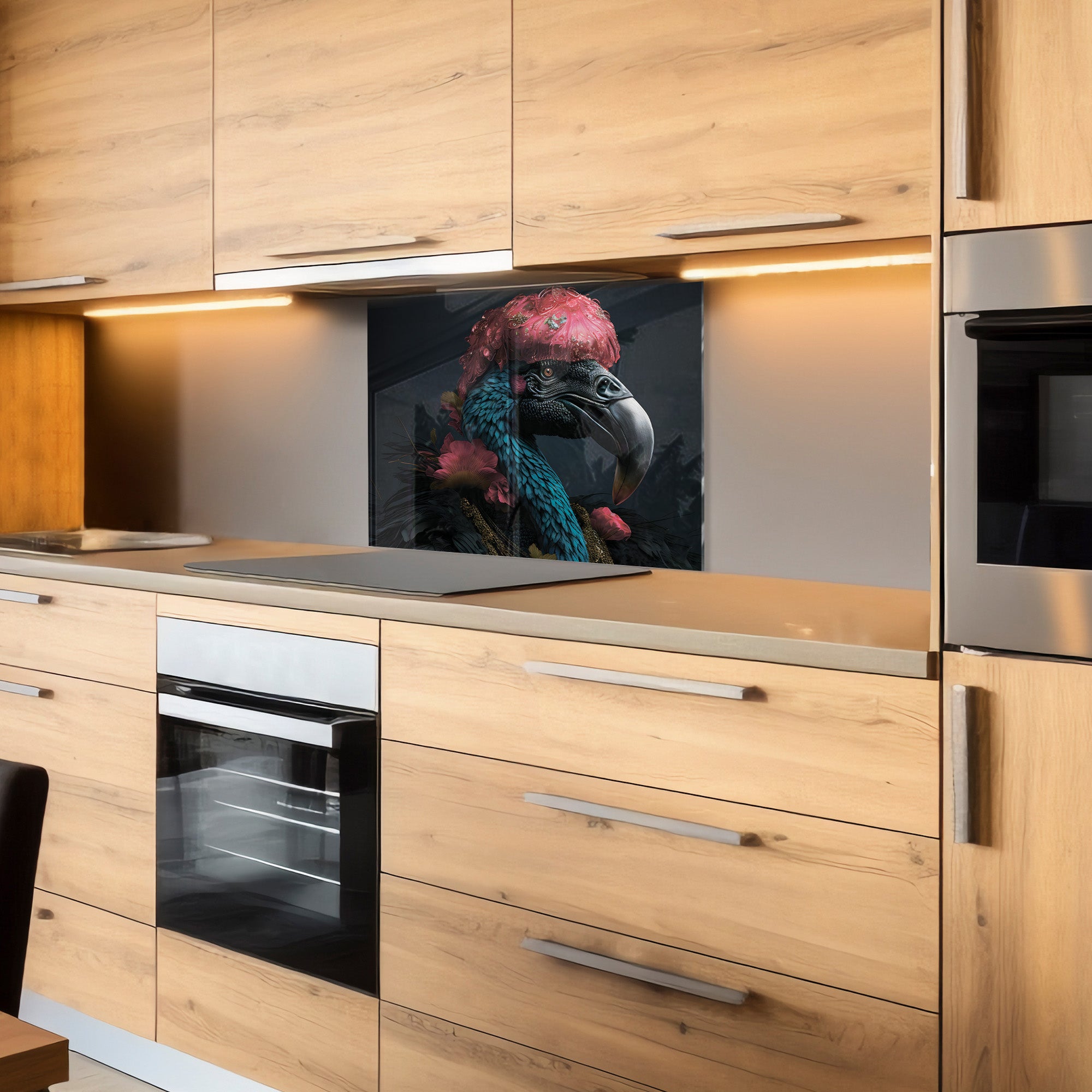 Royal Parrot Glass Backsplash – Bold Exotic Bird Kitchen Panel