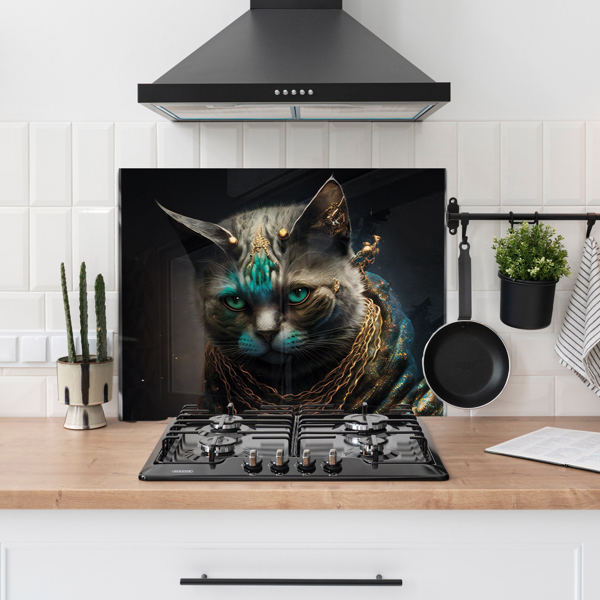 Royal Cat Fantasy Tempered Glass Backsplash – Unique Kitchen Wall Protector