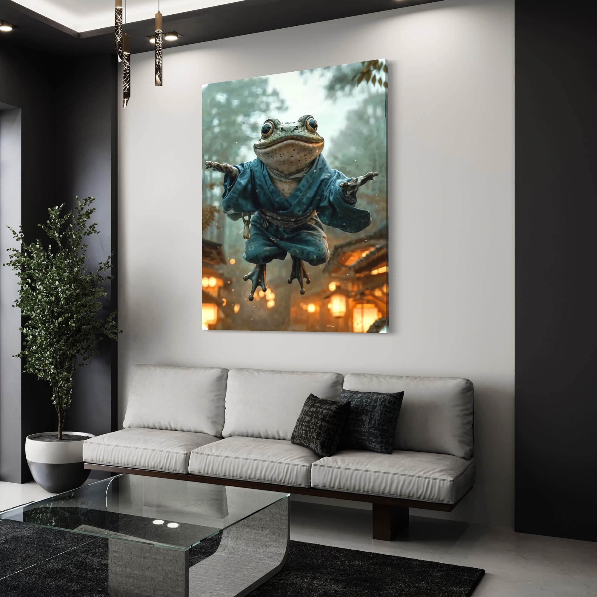 Anime Samurai Frog Wall Art - Japanese Fantasy Canvas Print for Home & Office Decor