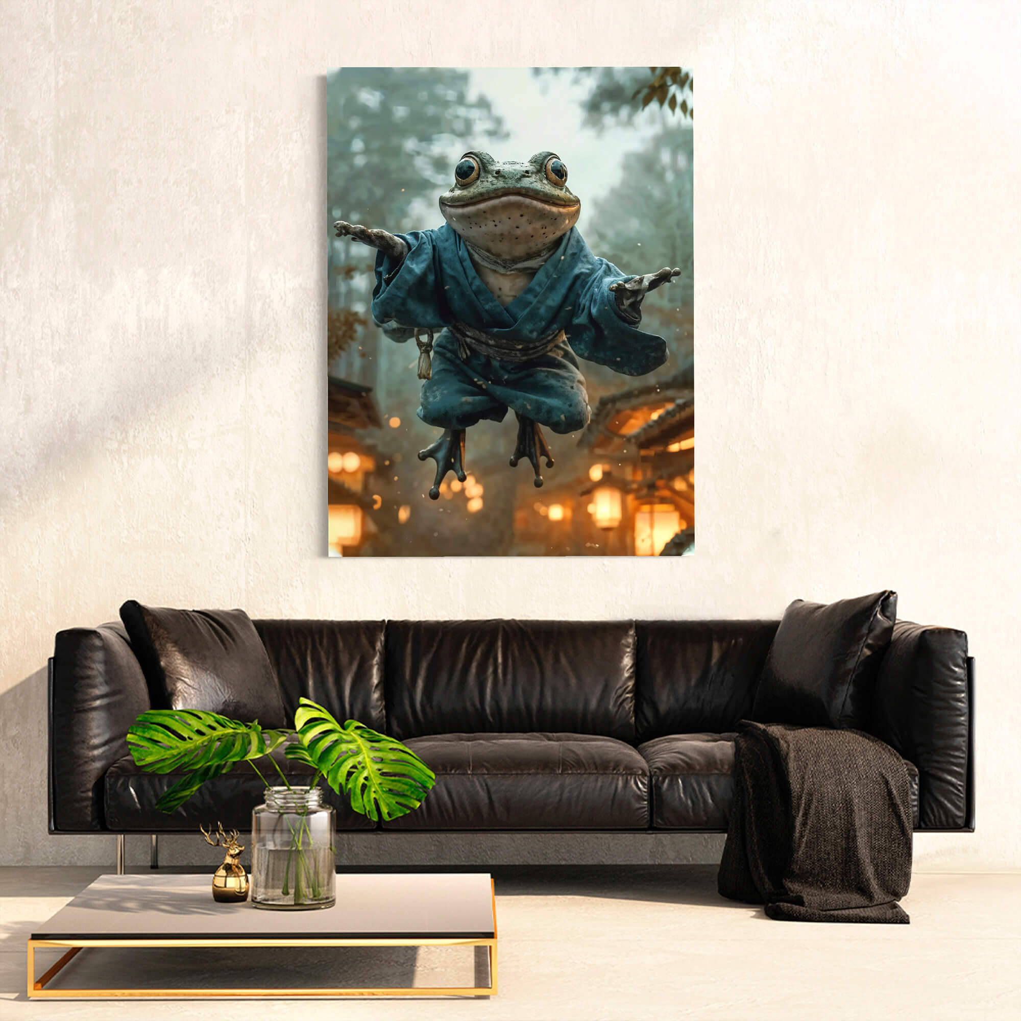 Anime Samurai Frog Wall Art - Japanese Fantasy Canvas Print for Home & Office Decor