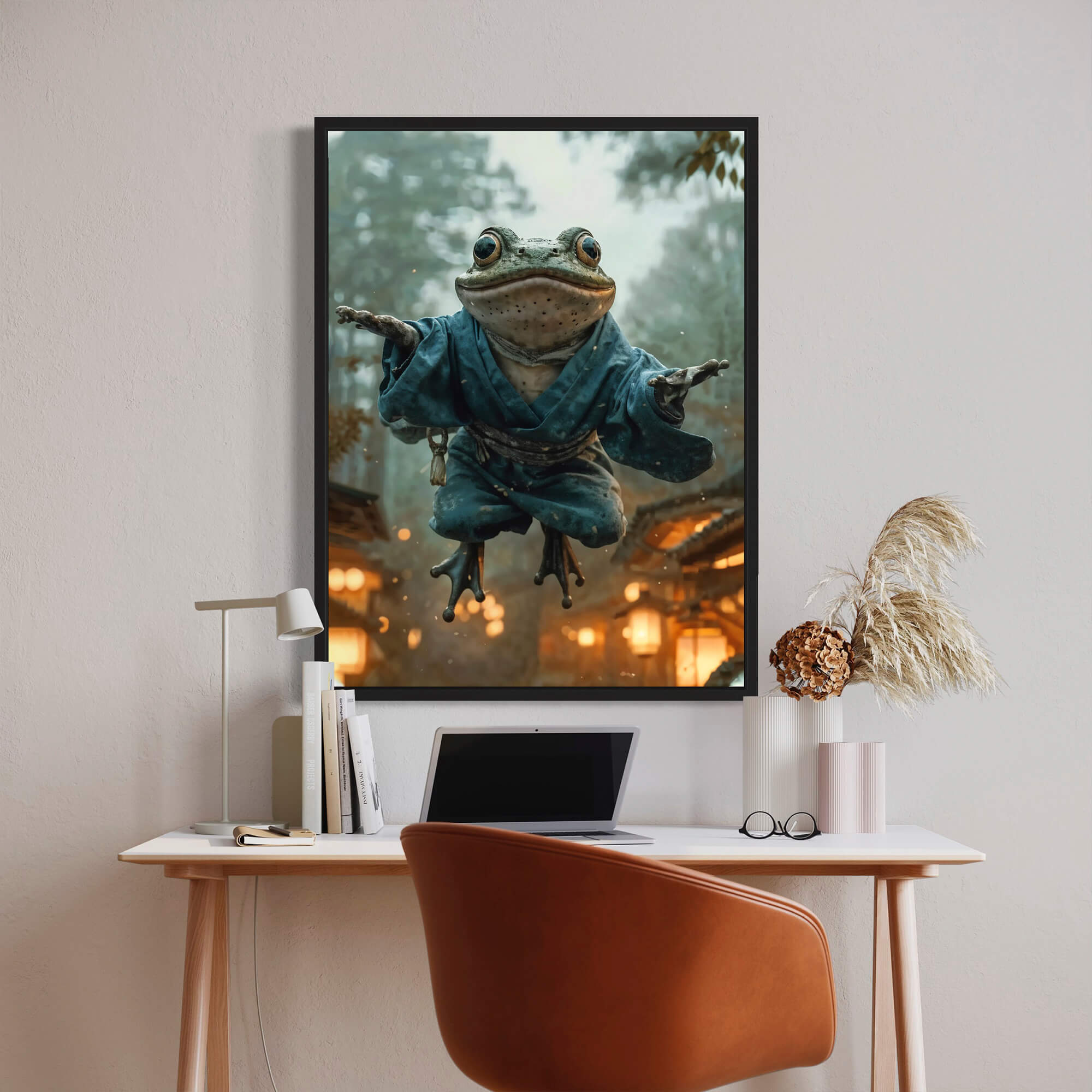 Anime Samurai Frog Wall Art - Japanese Fantasy Canvas Print for Home & Office Decor