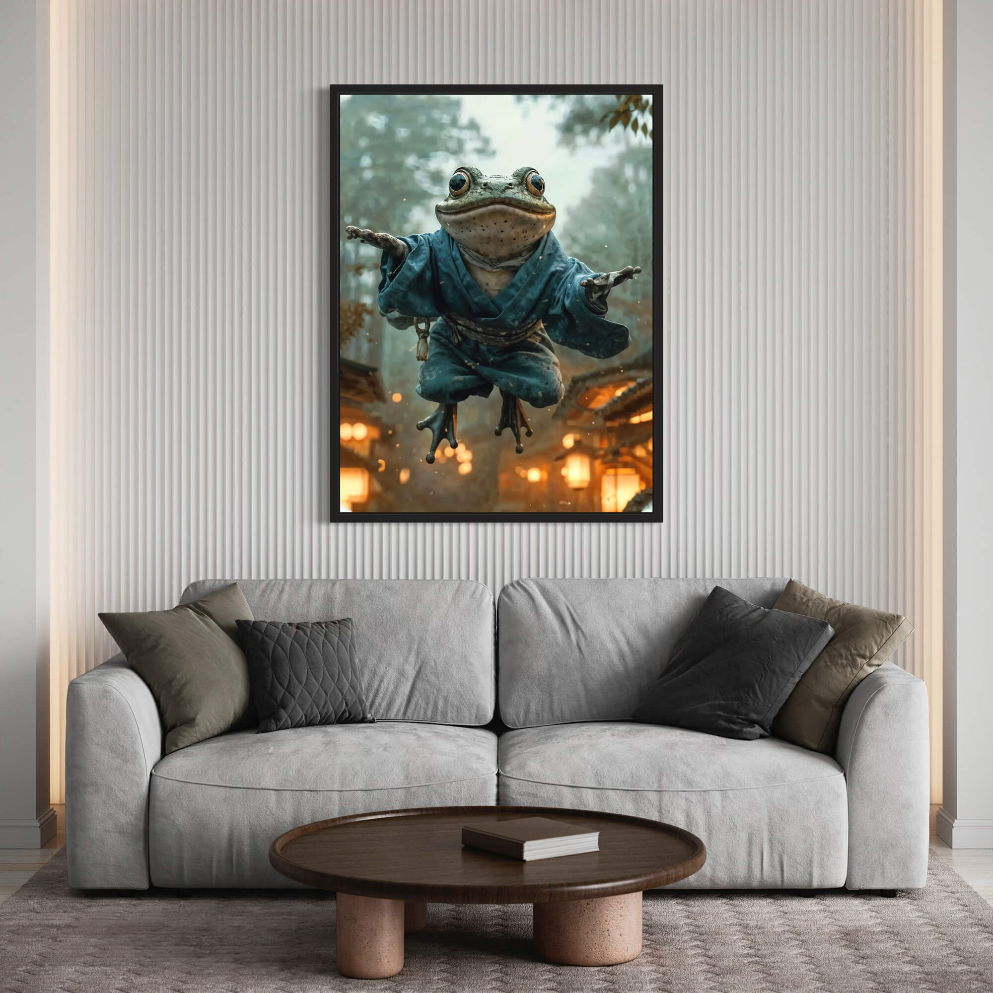 Anime Samurai Frog Wall Art - Japanese Fantasy Canvas Print for Home & Office Decor