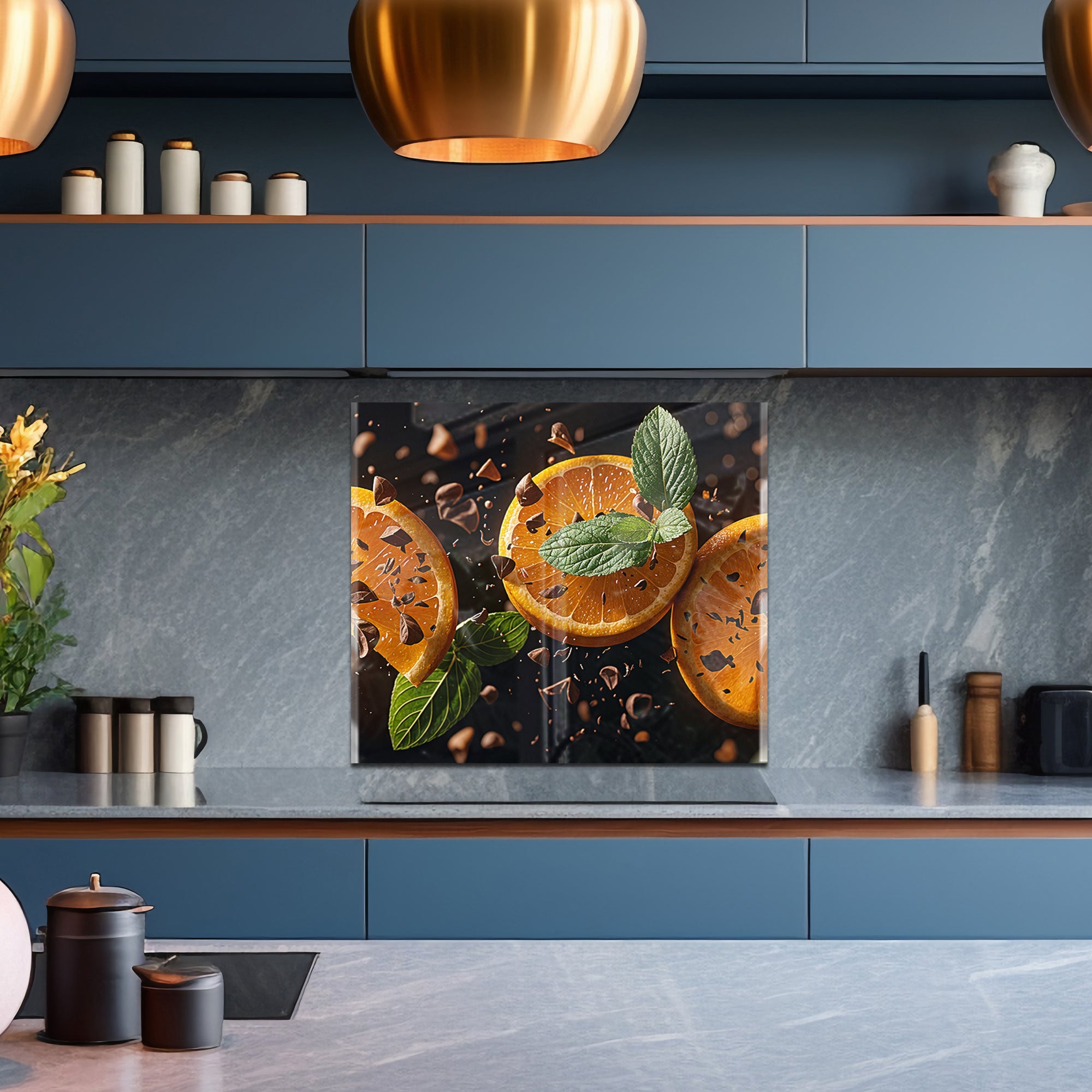 Citrus & Chocolate Harmony – Tempered Glass Kitchen Backsplash