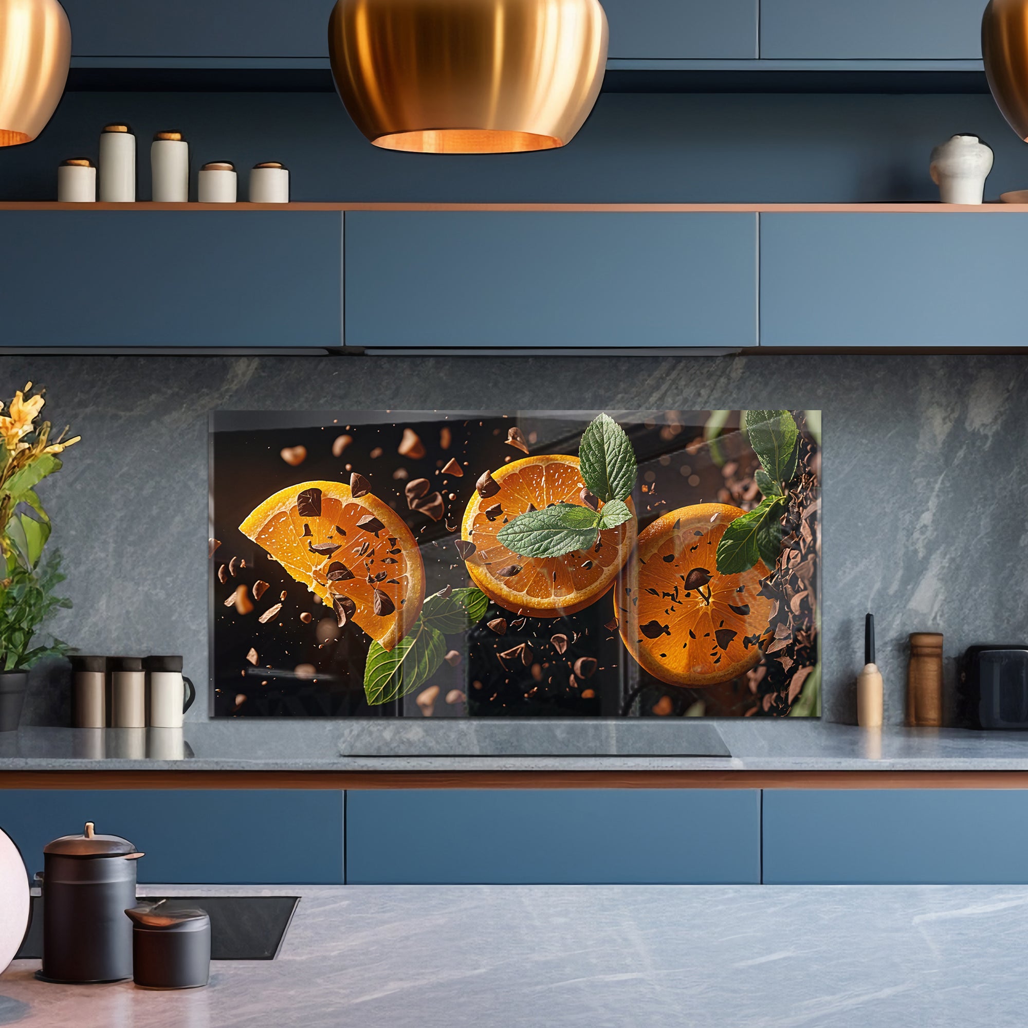 Citrus & Chocolate Harmony – Tempered Glass Kitchen Backsplash