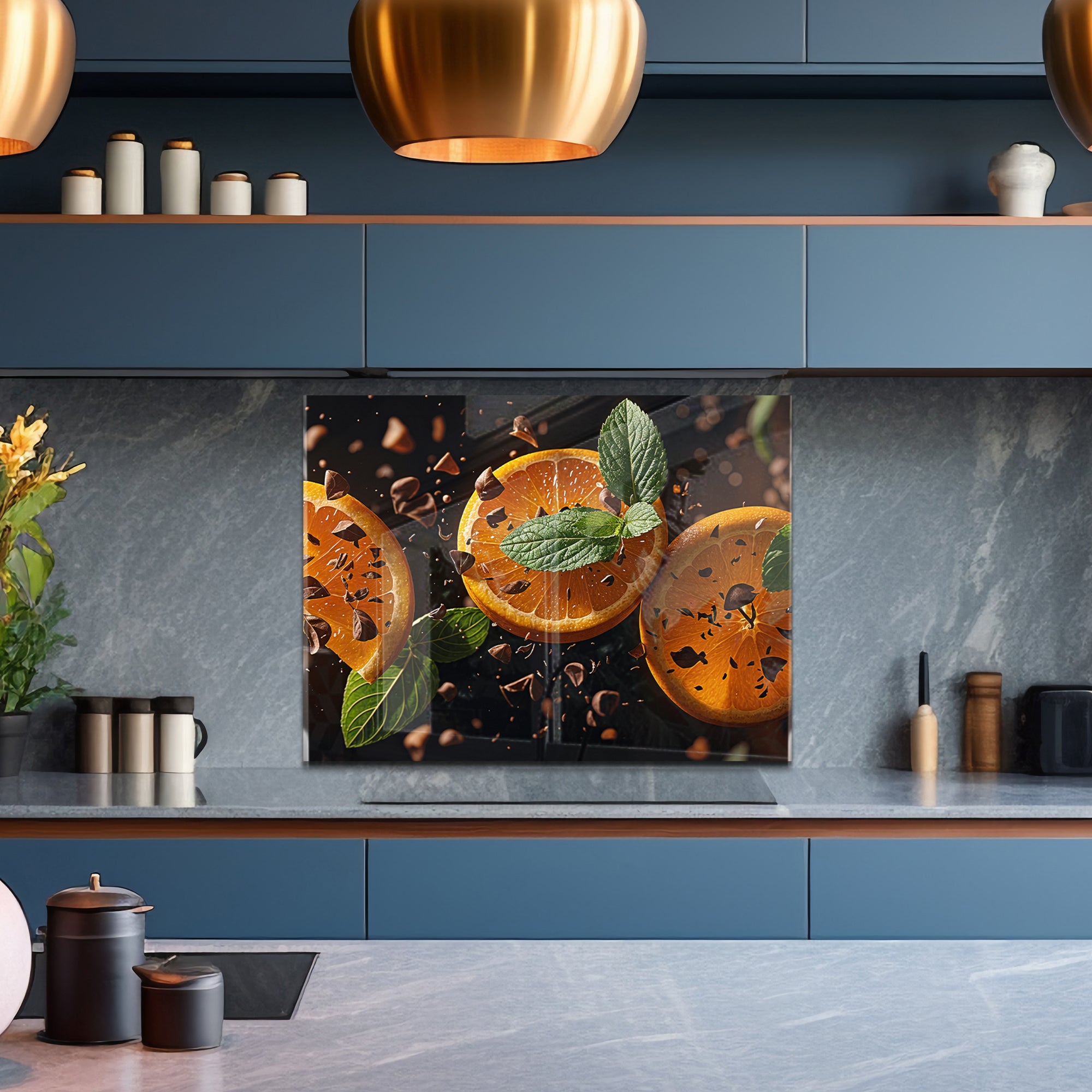 Citrus & Chocolate Harmony – Tempered Glass Kitchen Backsplash