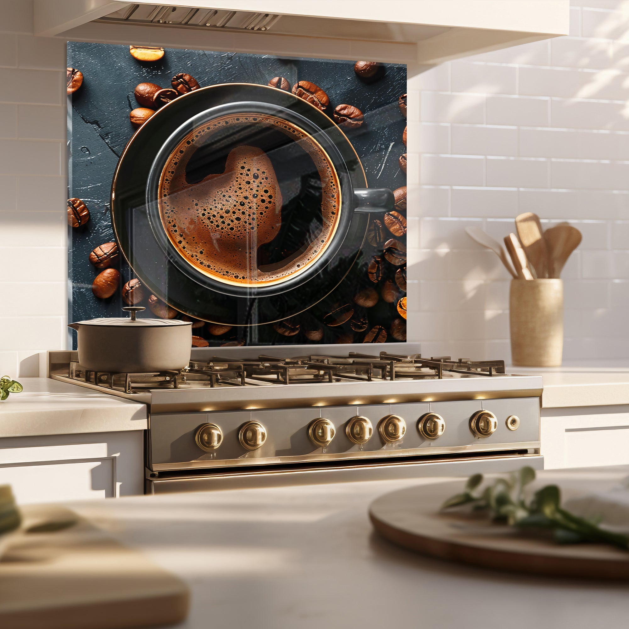 Coffee Aroma – Tempered Glass Backsplash Panel for Kitchen