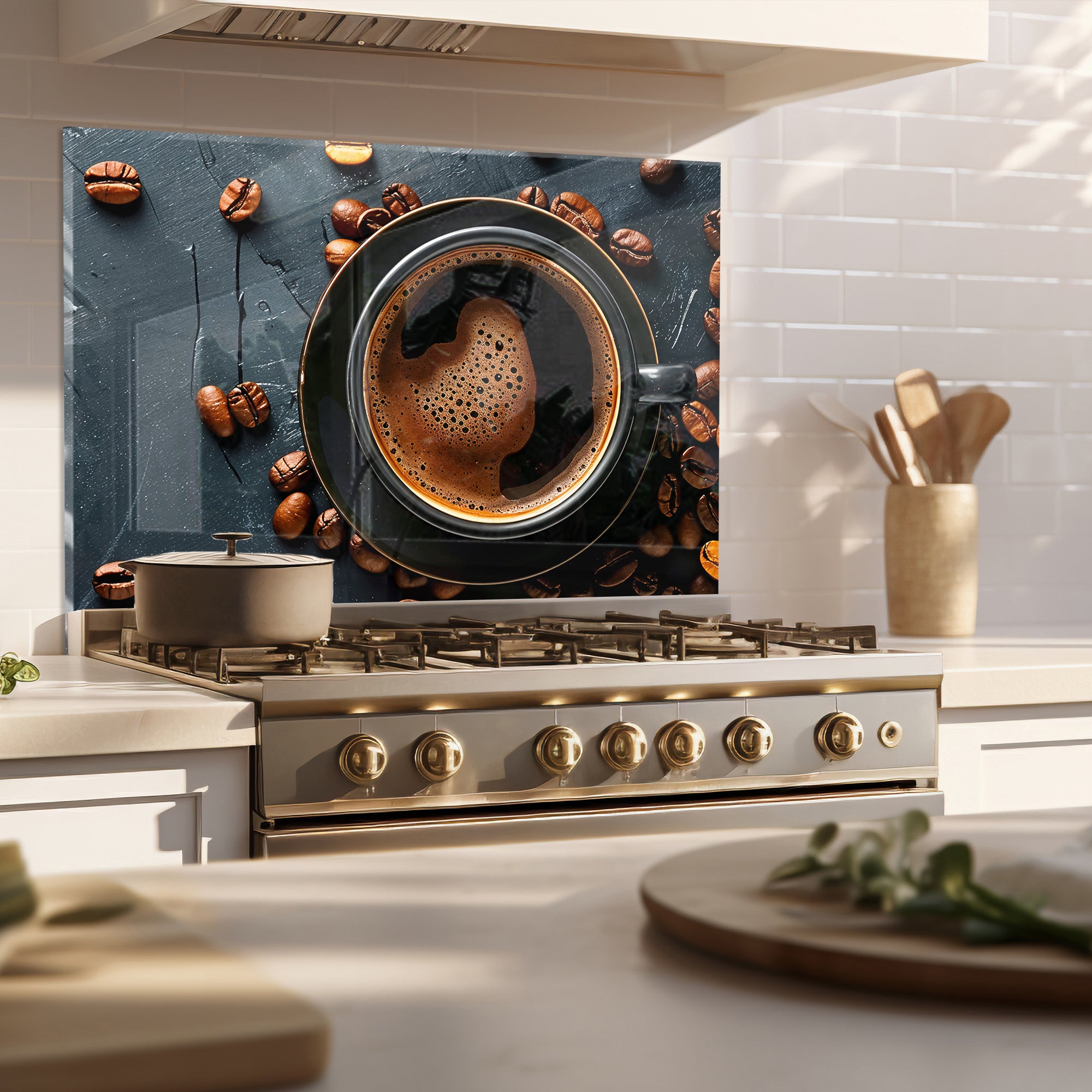 Coffee Aroma – Tempered Glass Backsplash Panel for Kitchen