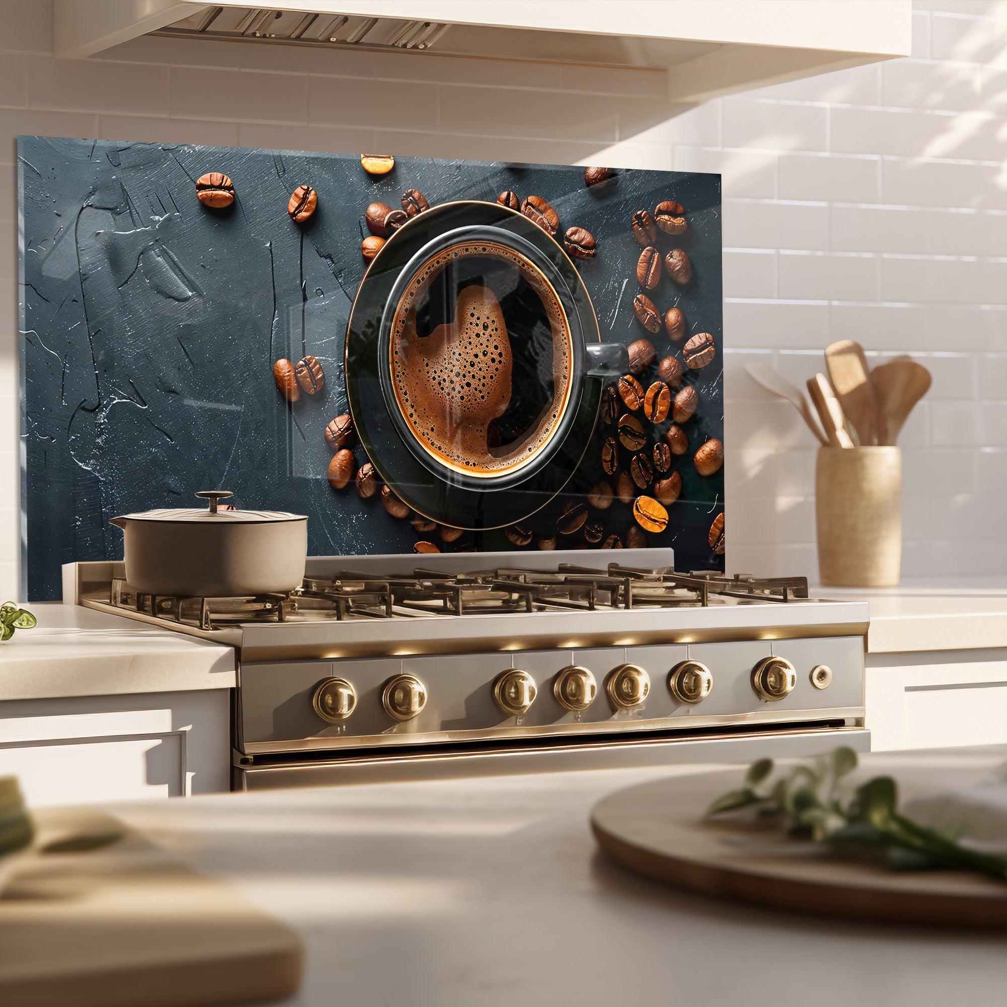 Coffee Aroma – Tempered Glass Backsplash Panel for Kitchen
