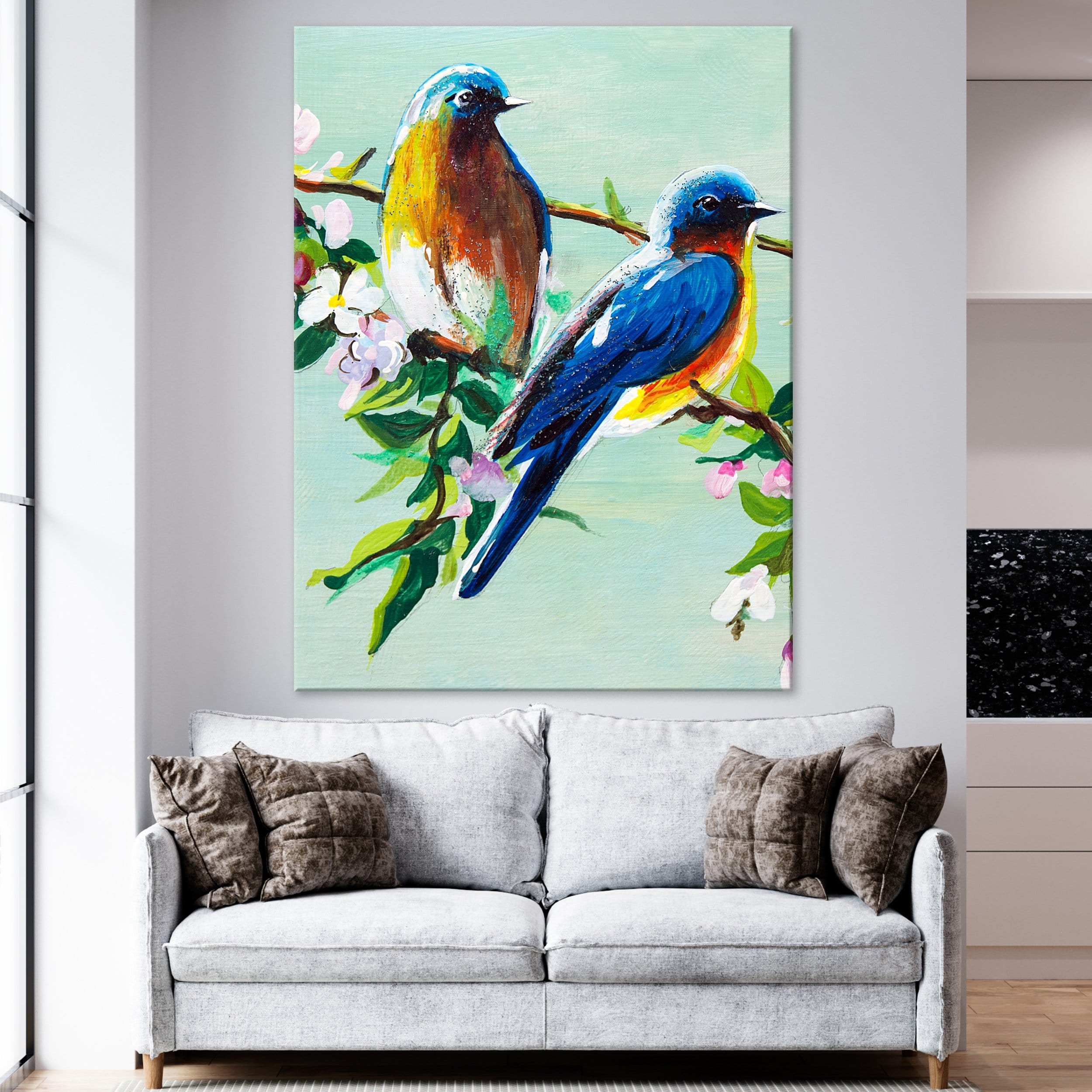 Daisy Blue Birds Canvas