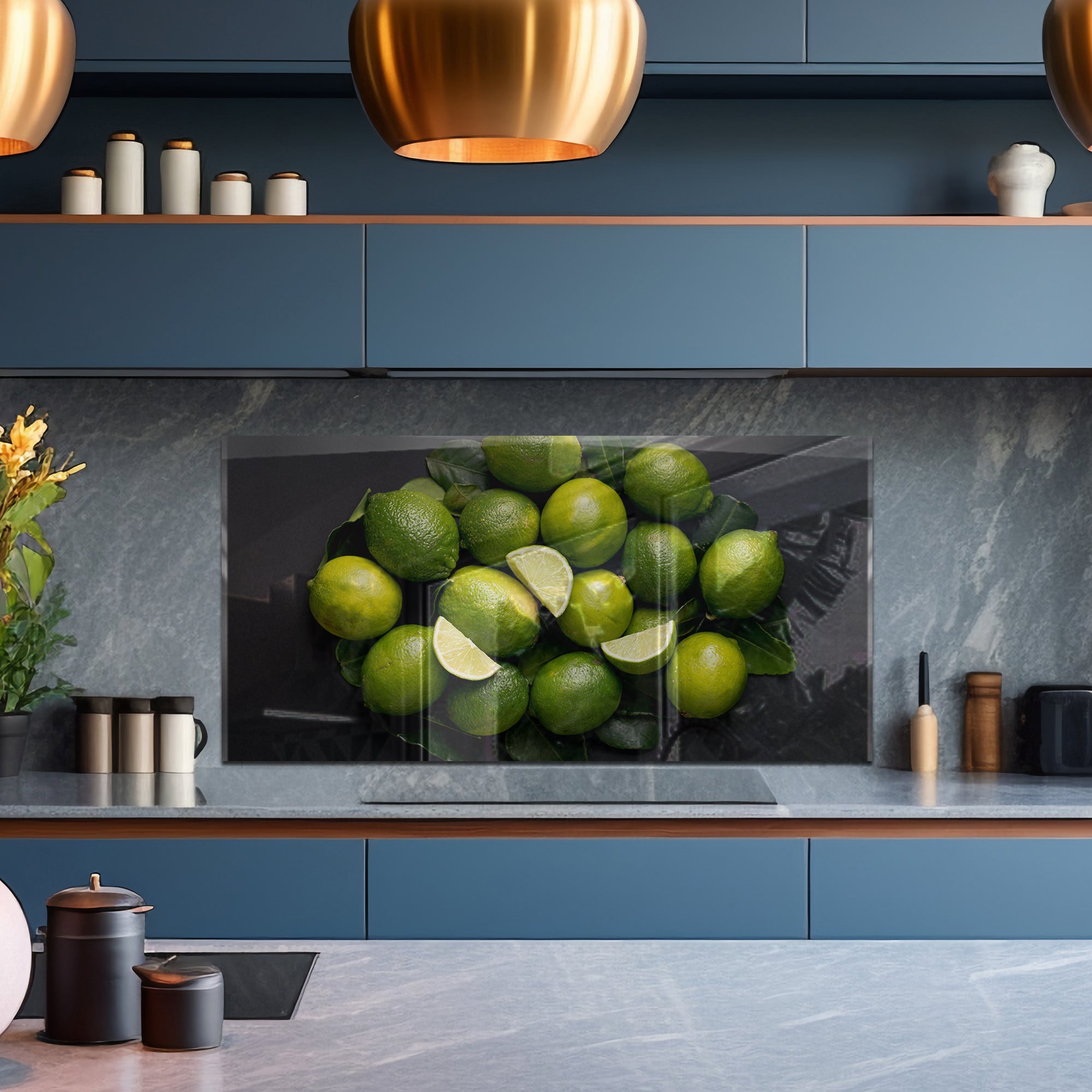 Fresh Lime Burst – Tempered Glass Kitchen Backsplash