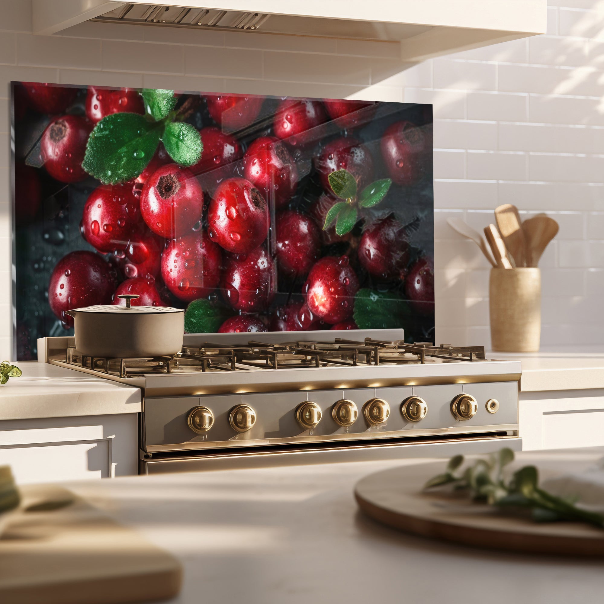 Fresh Lingonberries – Tempered Glass Kitchen Backsplash Panel