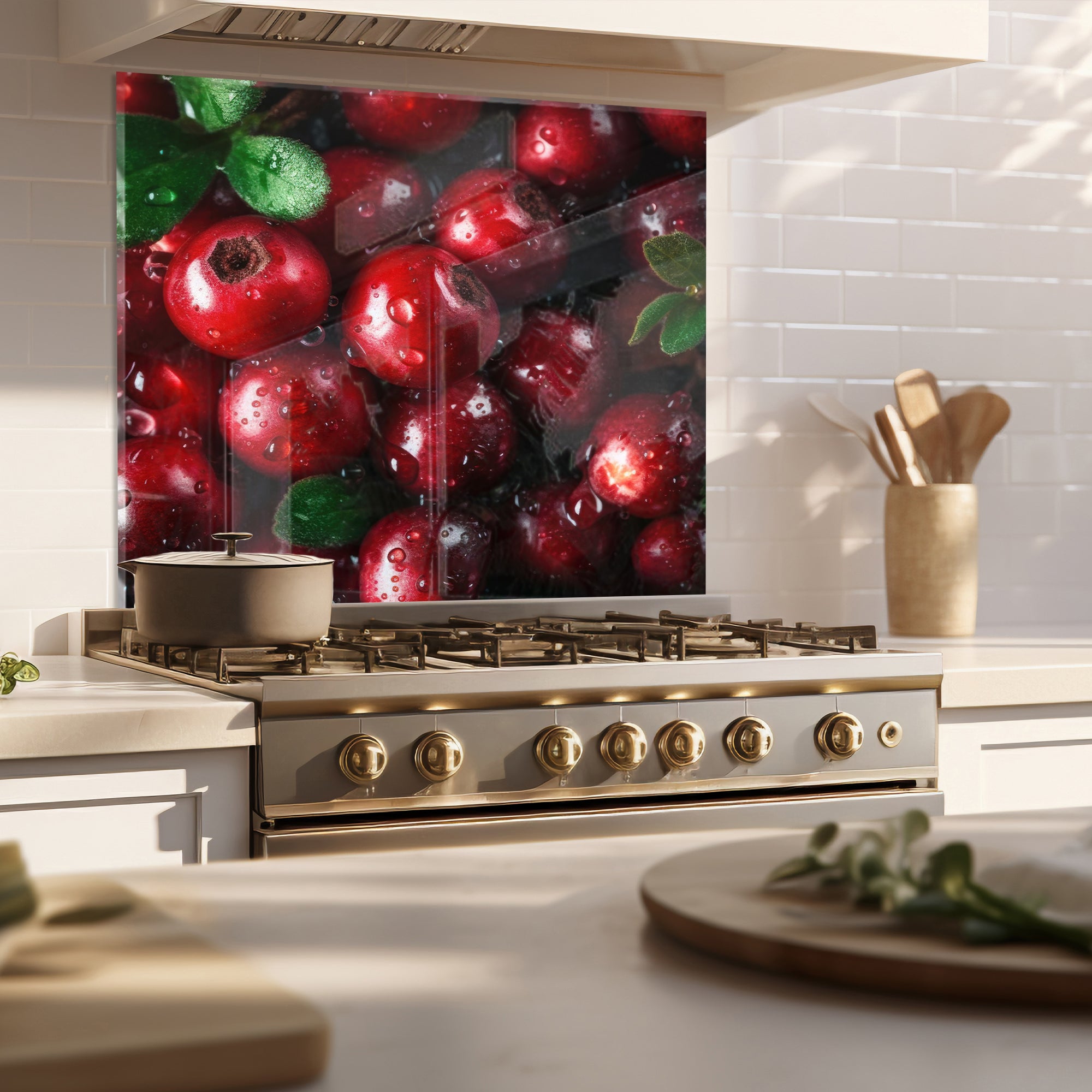 Fresh Lingonberries – Tempered Glass Kitchen Backsplash Panel