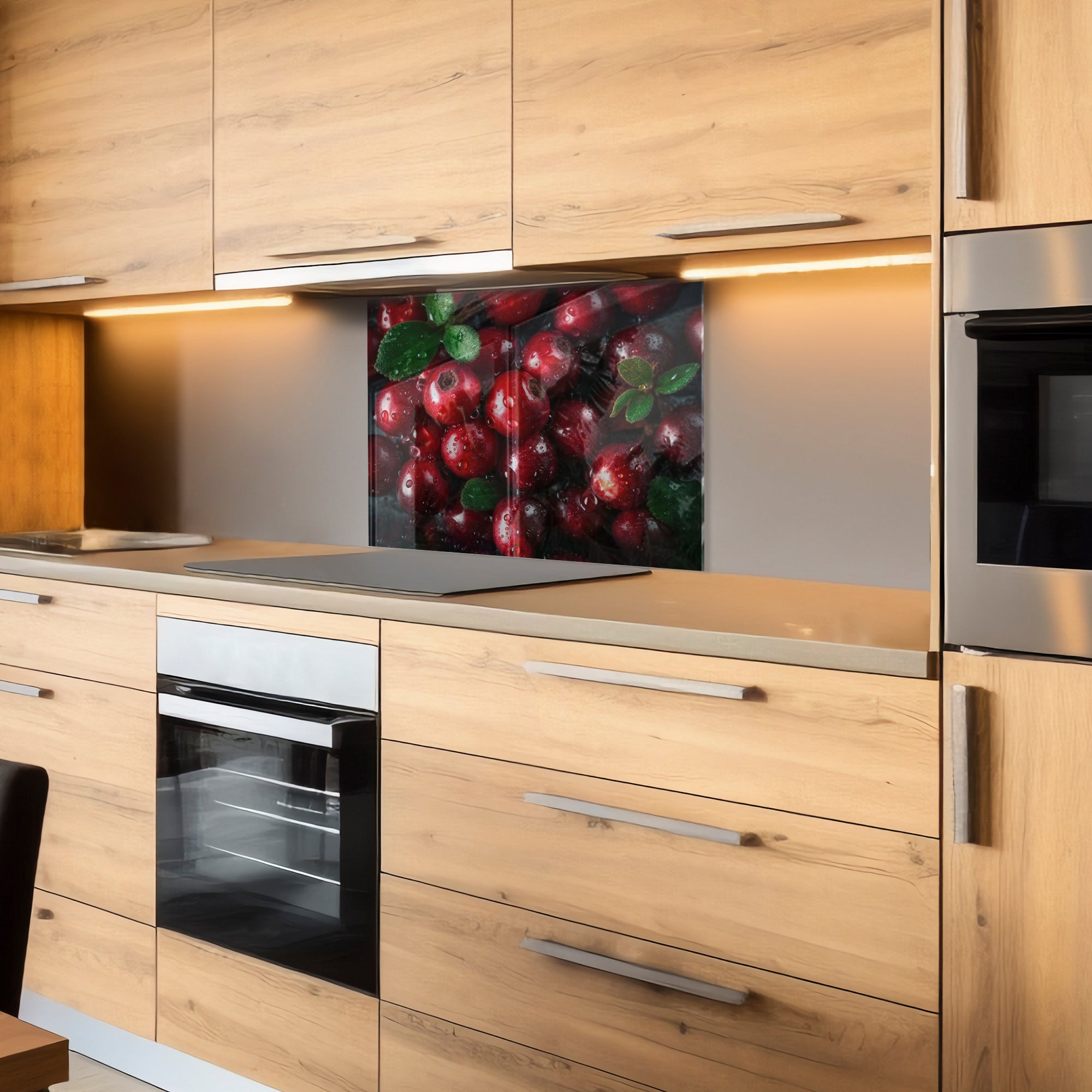 Fresh Lingonberries – Tempered Glass Kitchen Backsplash Panel