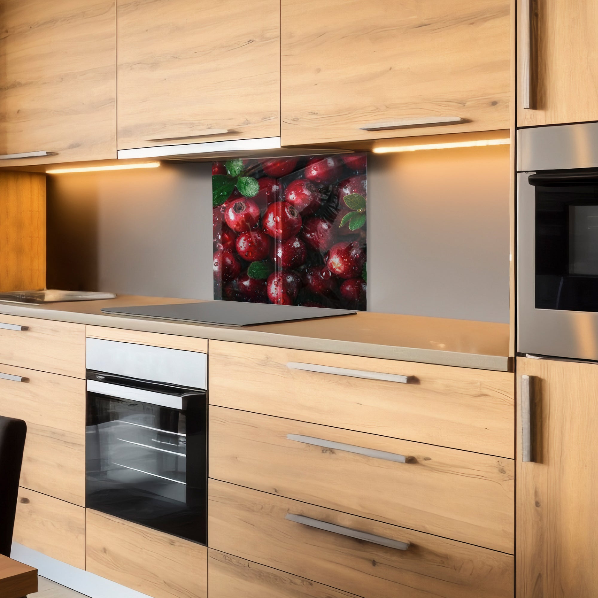 Fresh Lingonberries – Tempered Glass Kitchen Backsplash Panel