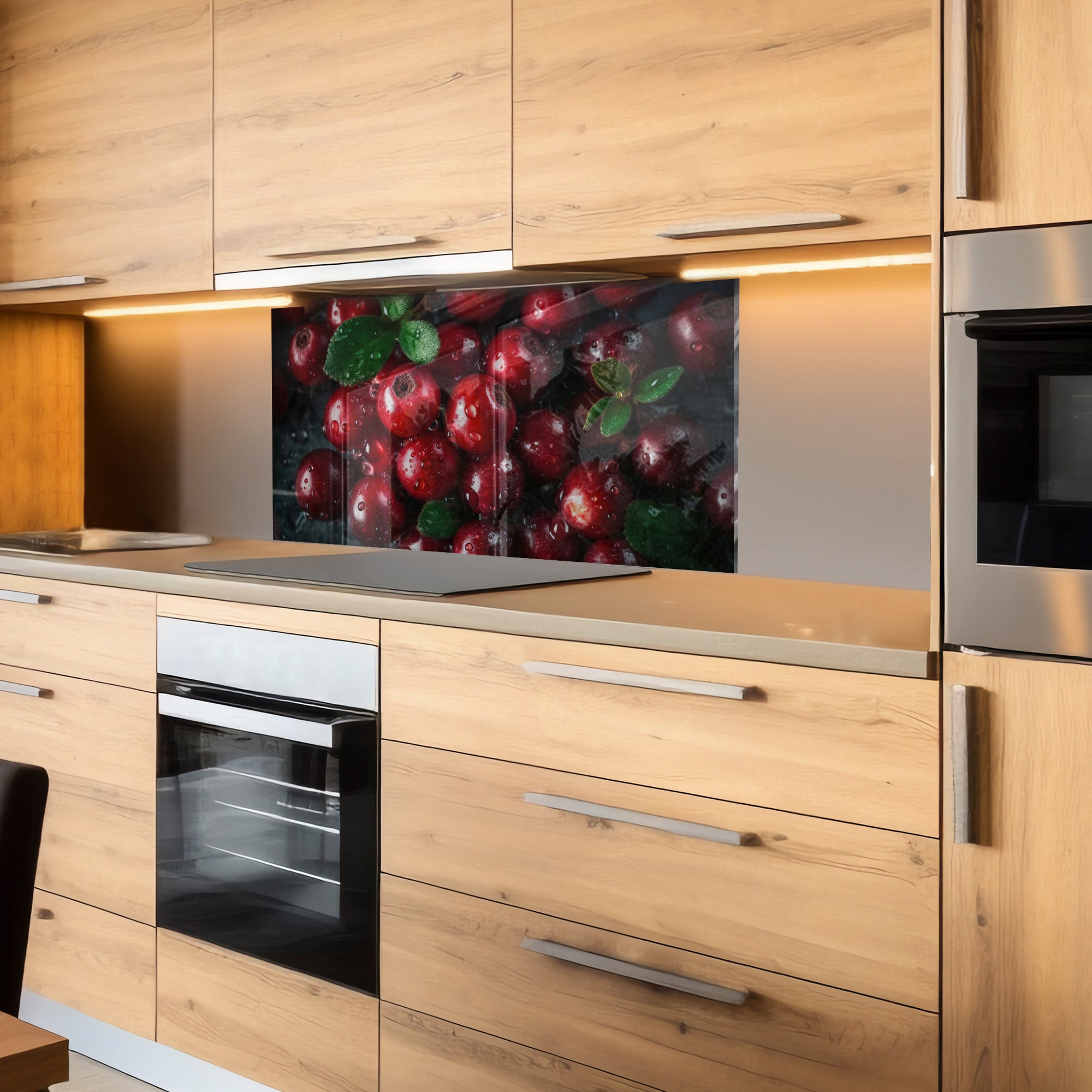 Fresh Lingonberries – Tempered Glass Kitchen Backsplash Panel