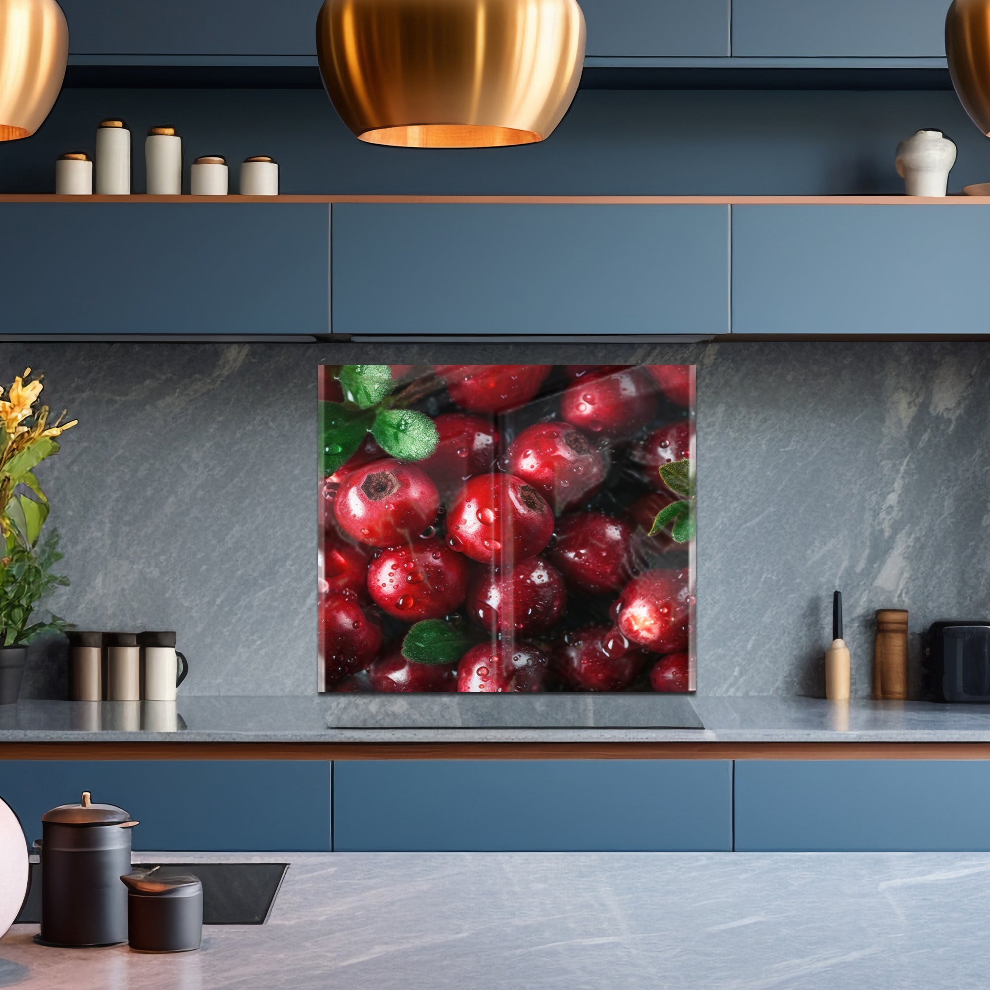 Fresh Lingonberries – Tempered Glass Kitchen Backsplash Panel