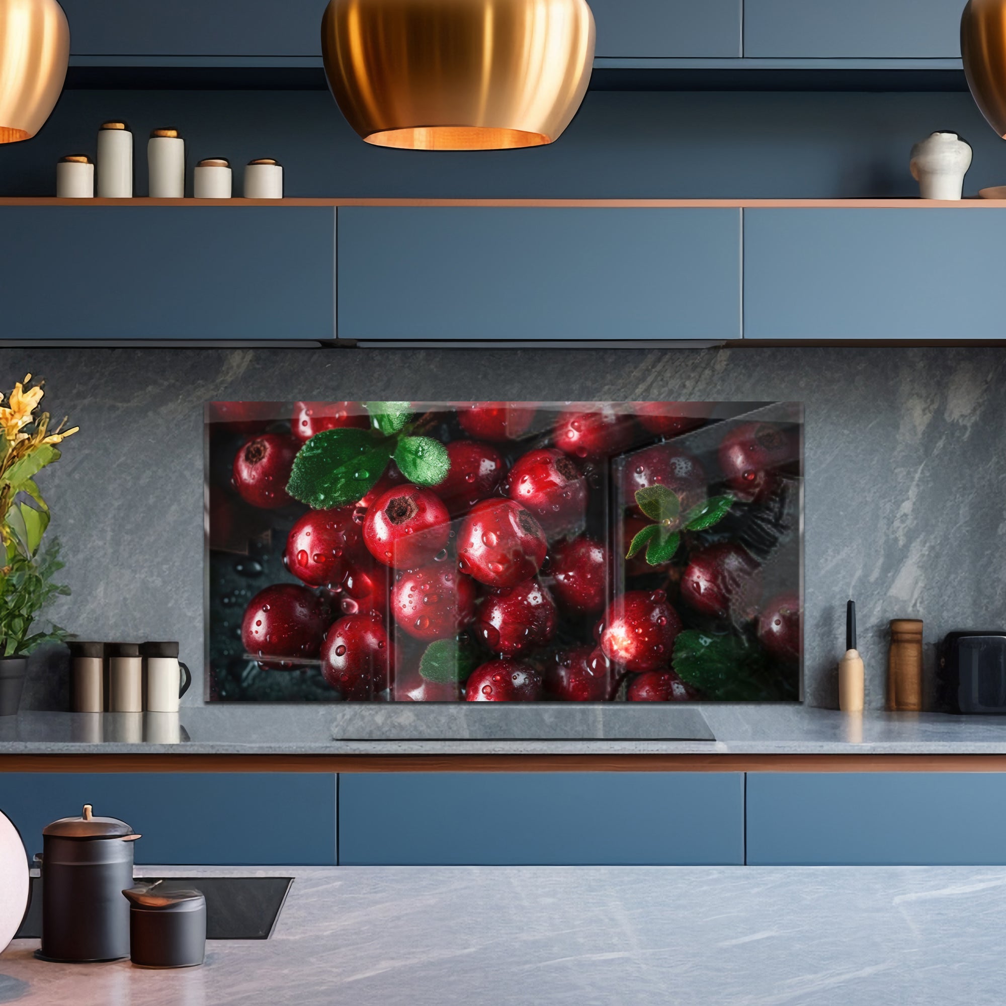 Fresh Lingonberries – Tempered Glass Kitchen Backsplash Panel