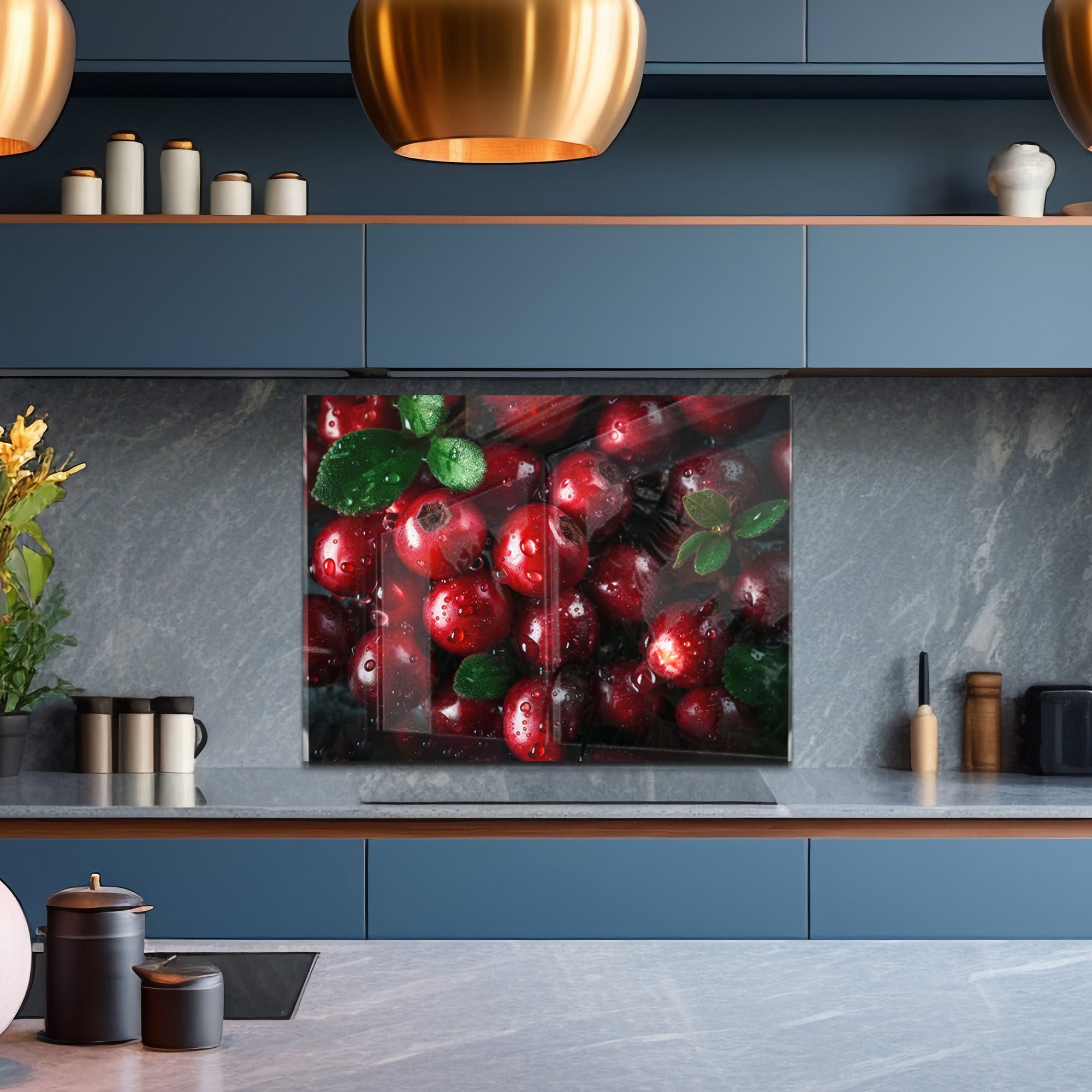 Fresh Lingonberries – Tempered Glass Kitchen Backsplash Panel