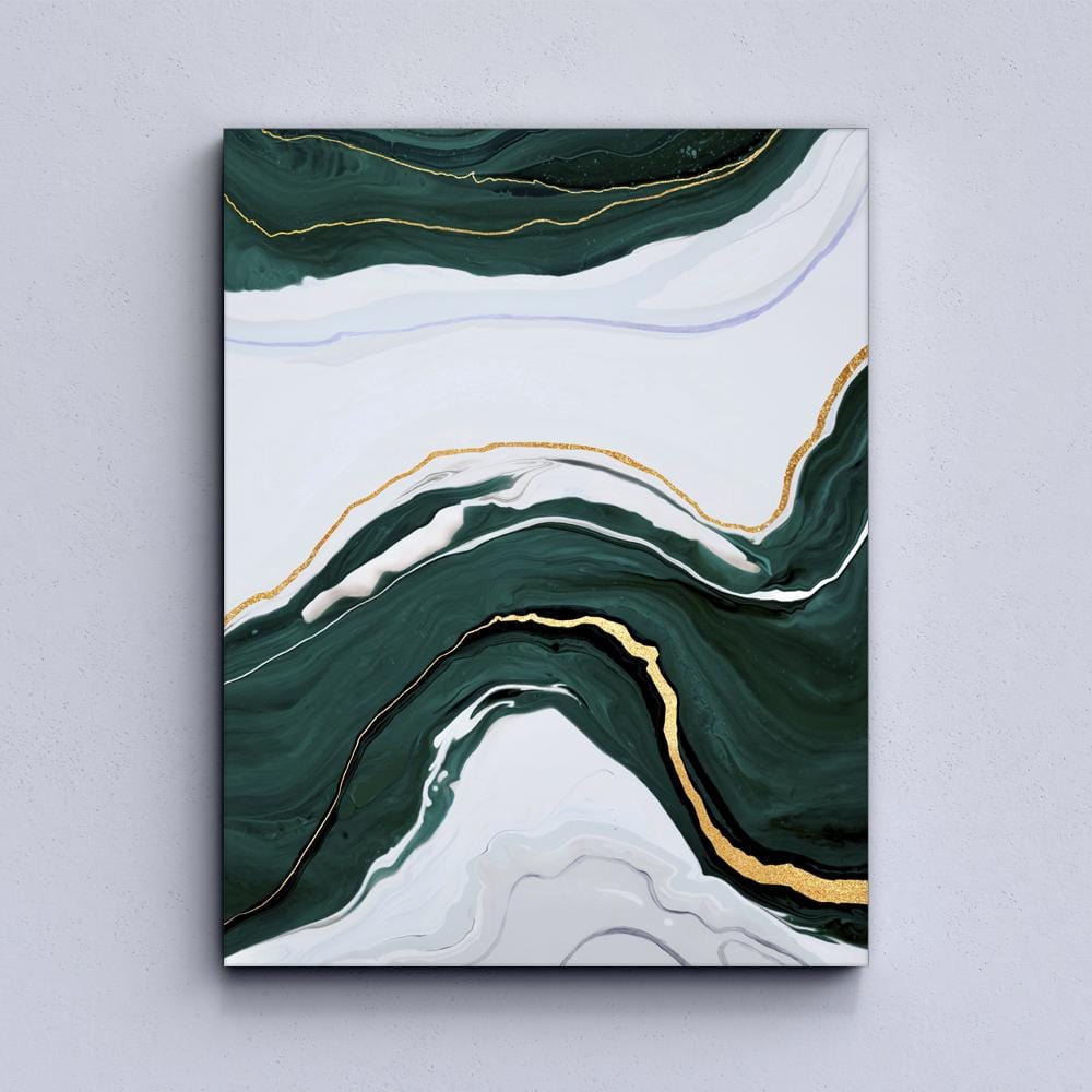 Green & Gold Foil Line Abstract Canvas