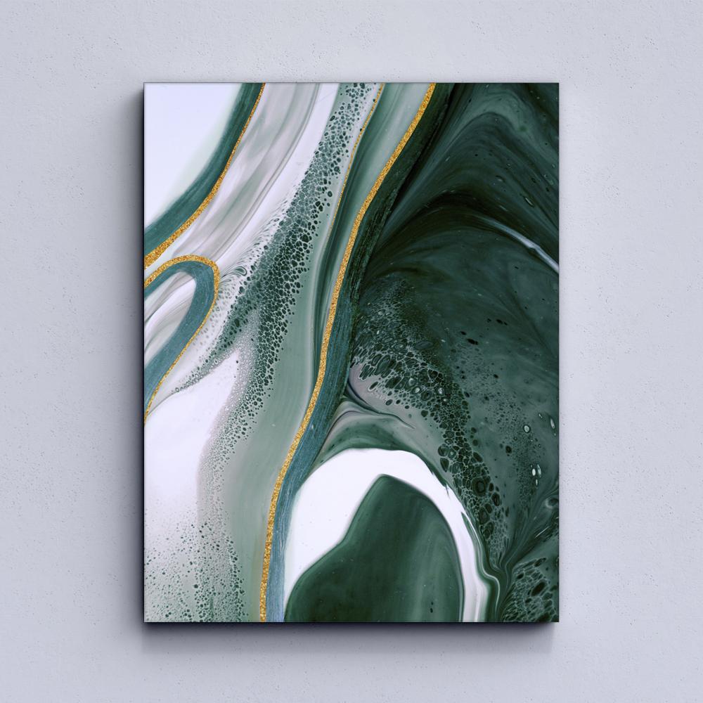 Green & Gold Foil Line Abstract Canvas