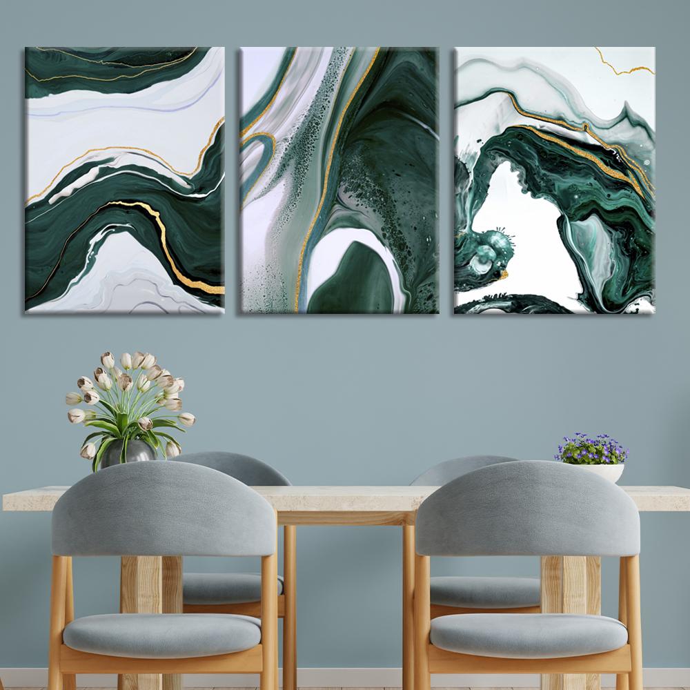 Green & Gold Foil Line Abstract Canvas