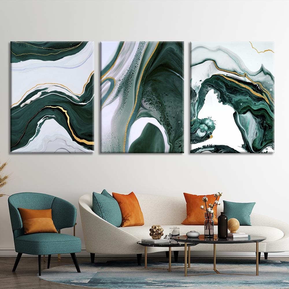 Green & Gold Foil Line Abstract Canvas