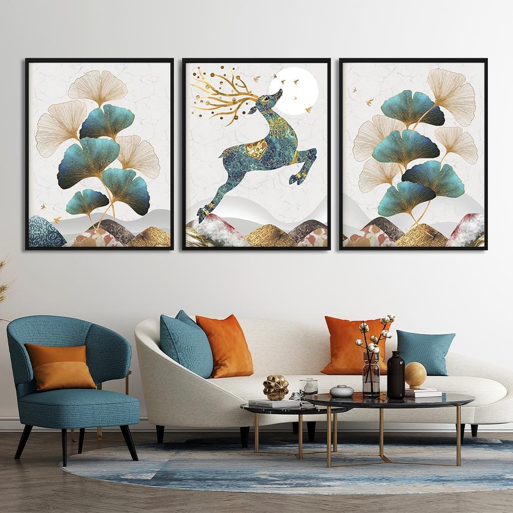 Nordic Gold Deer & Leaf Canvas