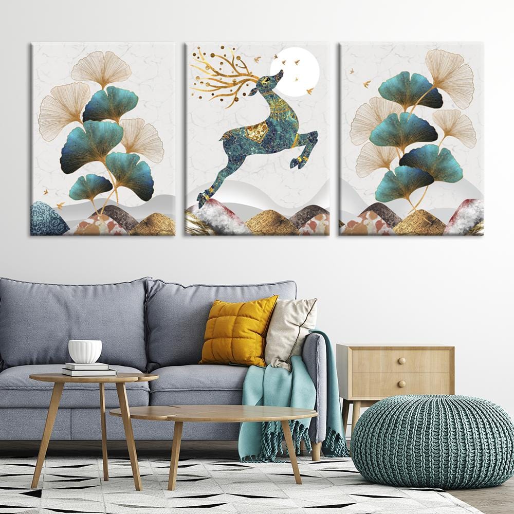 Nordic Gold Deer & Leaf Canvas