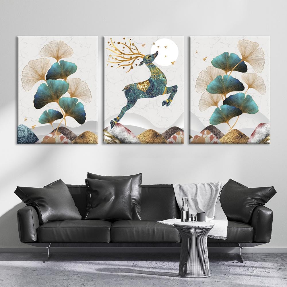 Nordic Gold Deer & Leaf Canvas