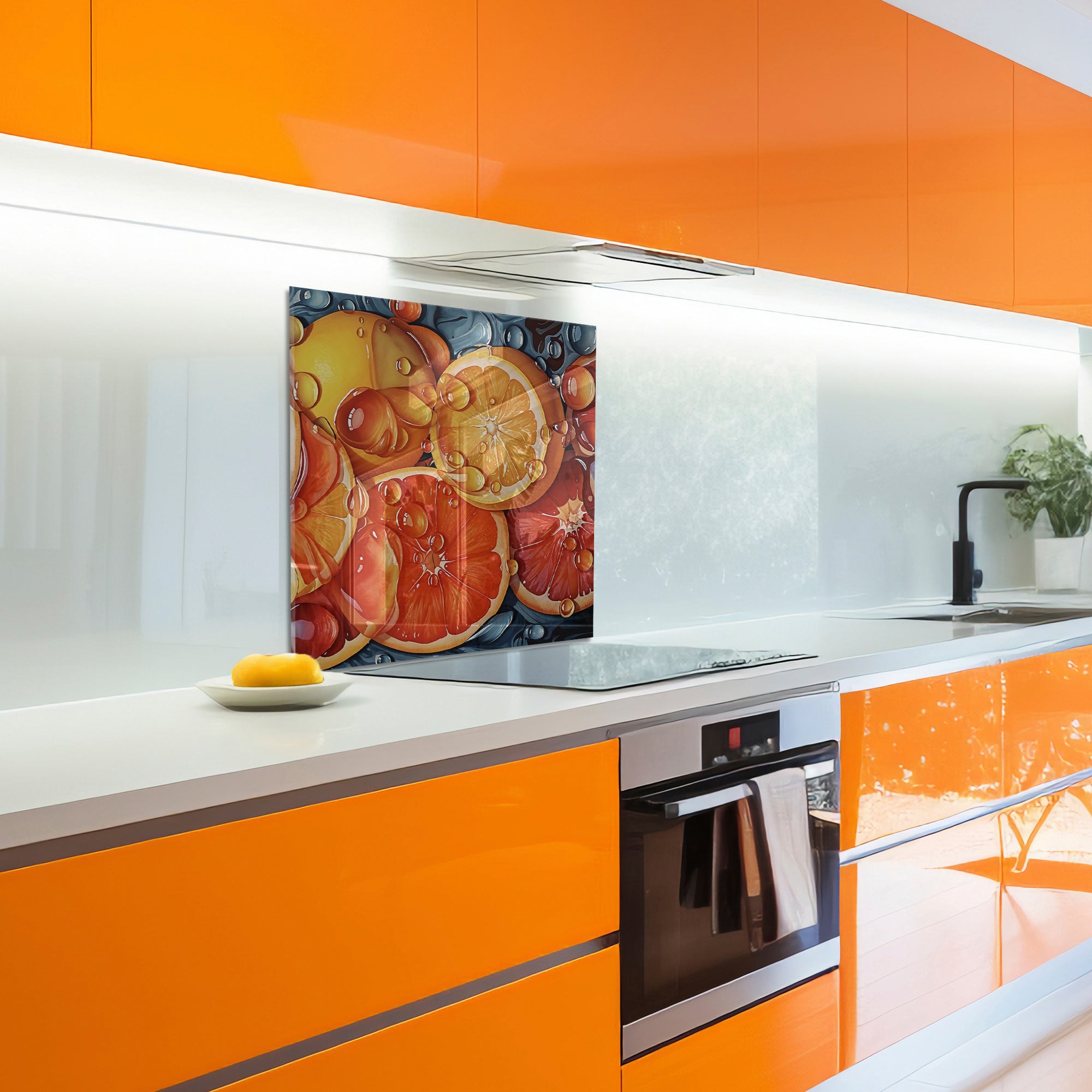 Orange Bliss – Colorful Citrus Tempered Glass Kitchen Backsplash